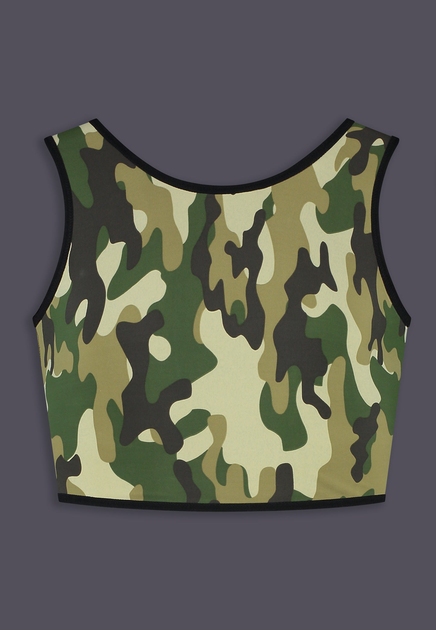 UNTAG trans ftm non binary chest binder camouflage short binder print top product front