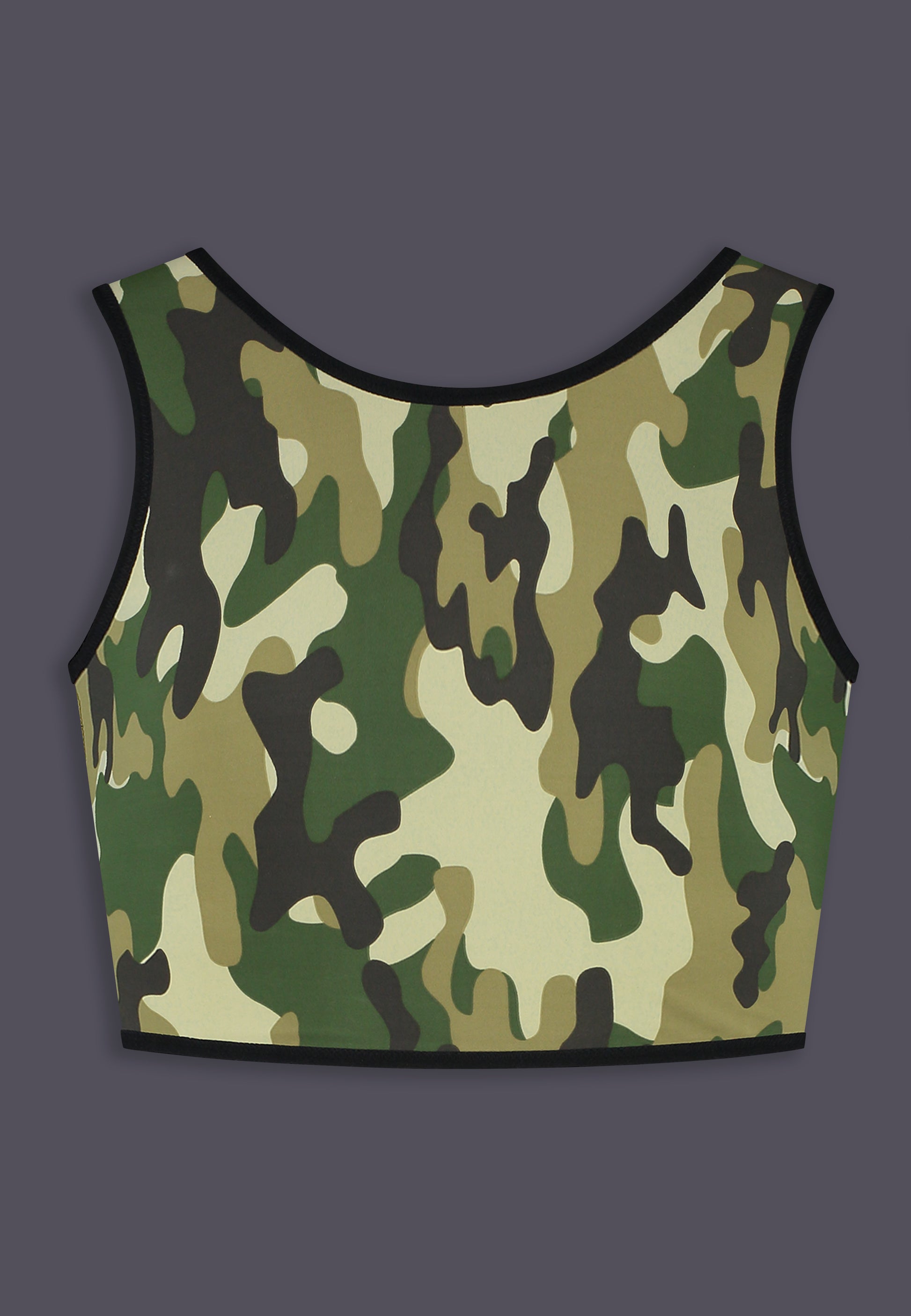 UNTAG trans ftm non binary chest binder camouflage short binder print top product front