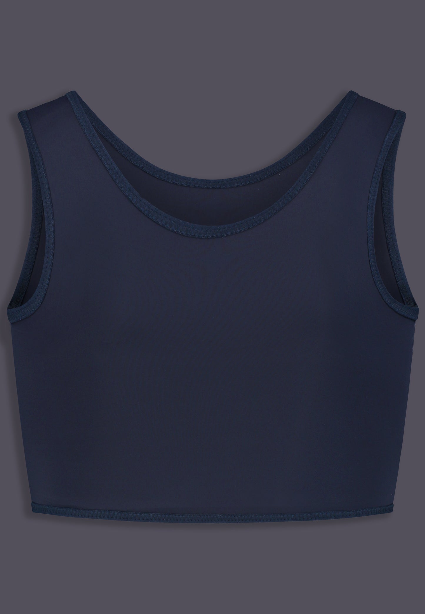 FtM trans fitted short chest binder dark blue front product LGBTQIA+