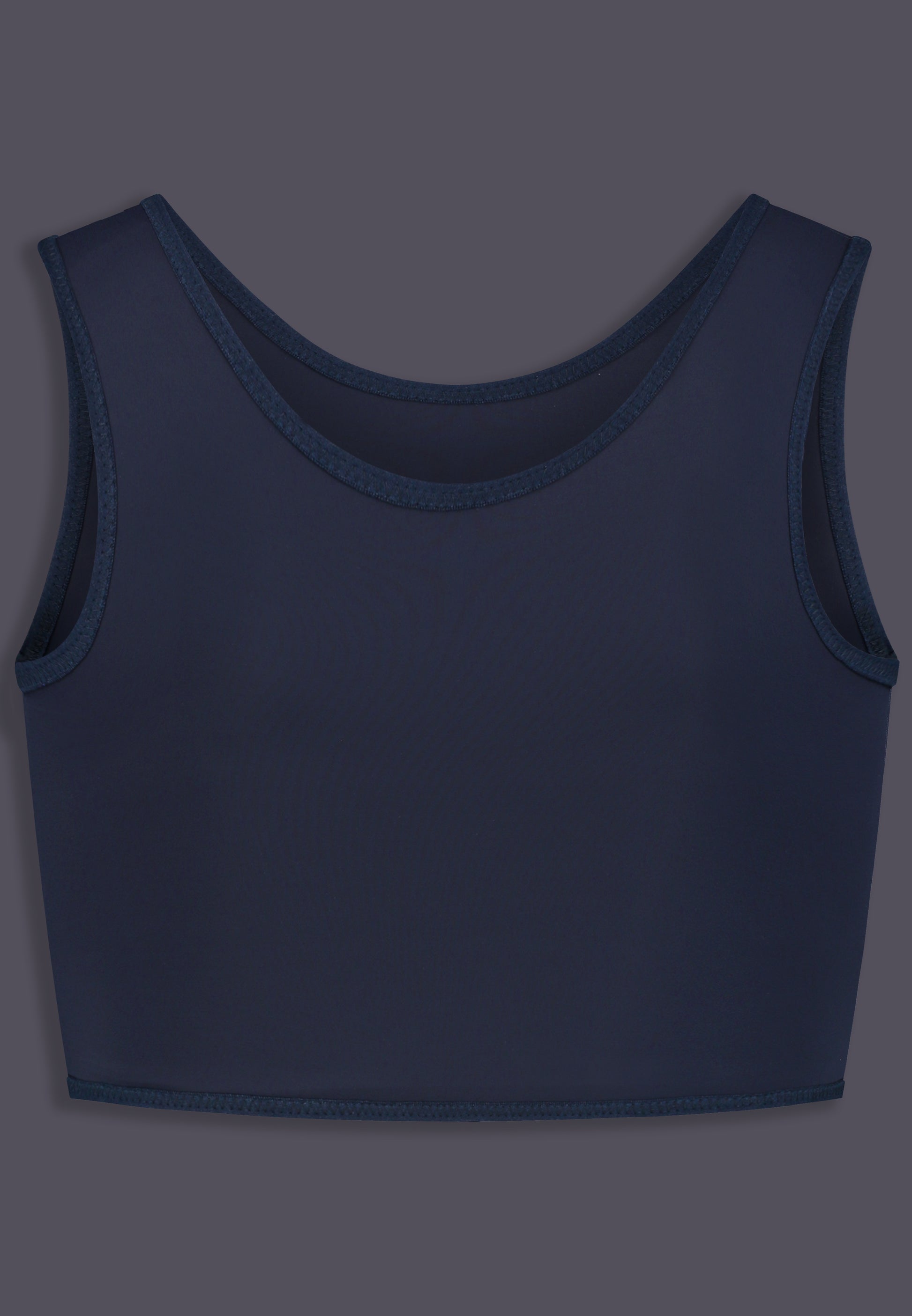 FtM trans fitted short chest binder dark blue front product LGBTQIA+