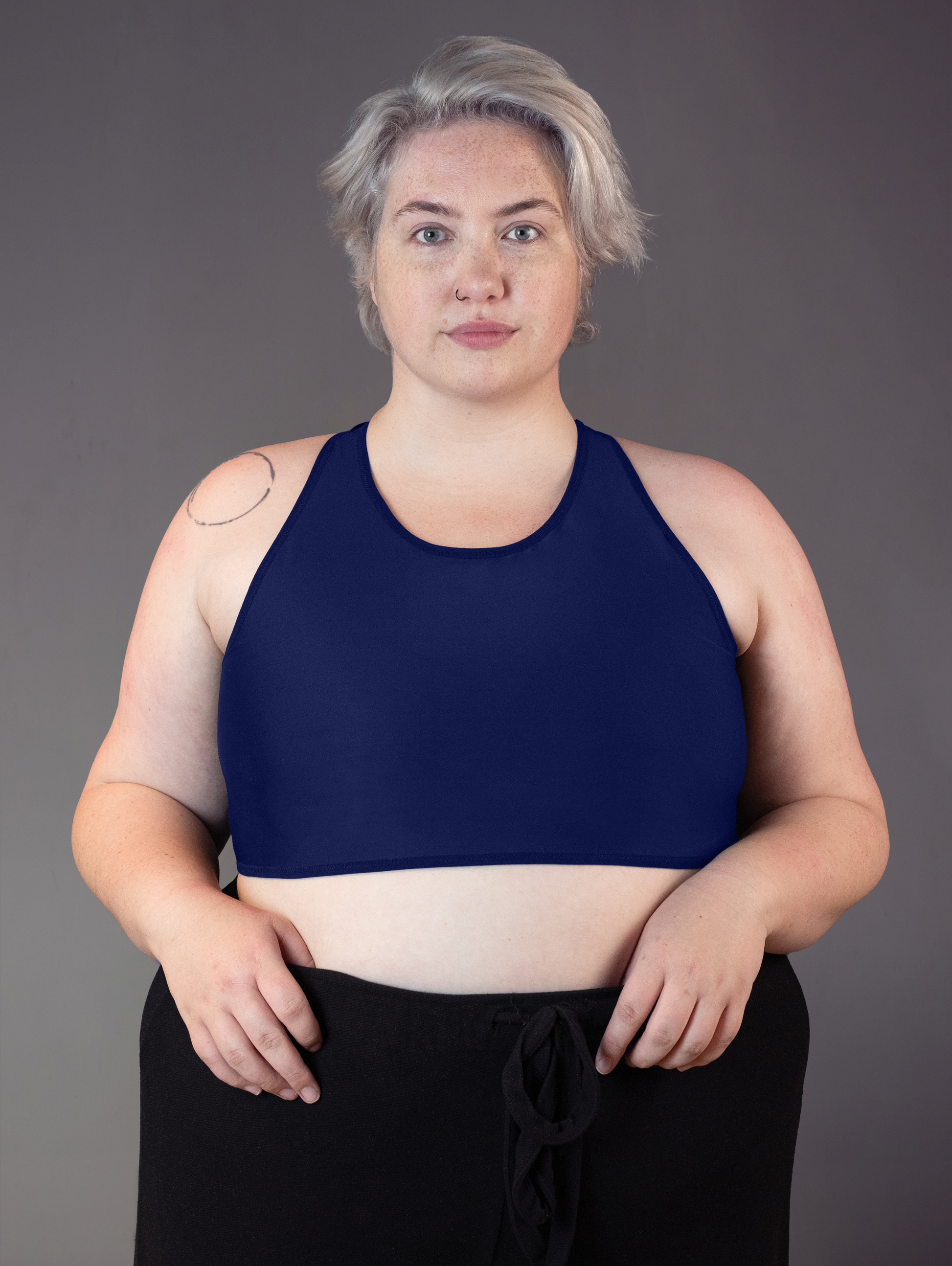 UNTAG trans FtM tank swim chest binder navy model front plus size