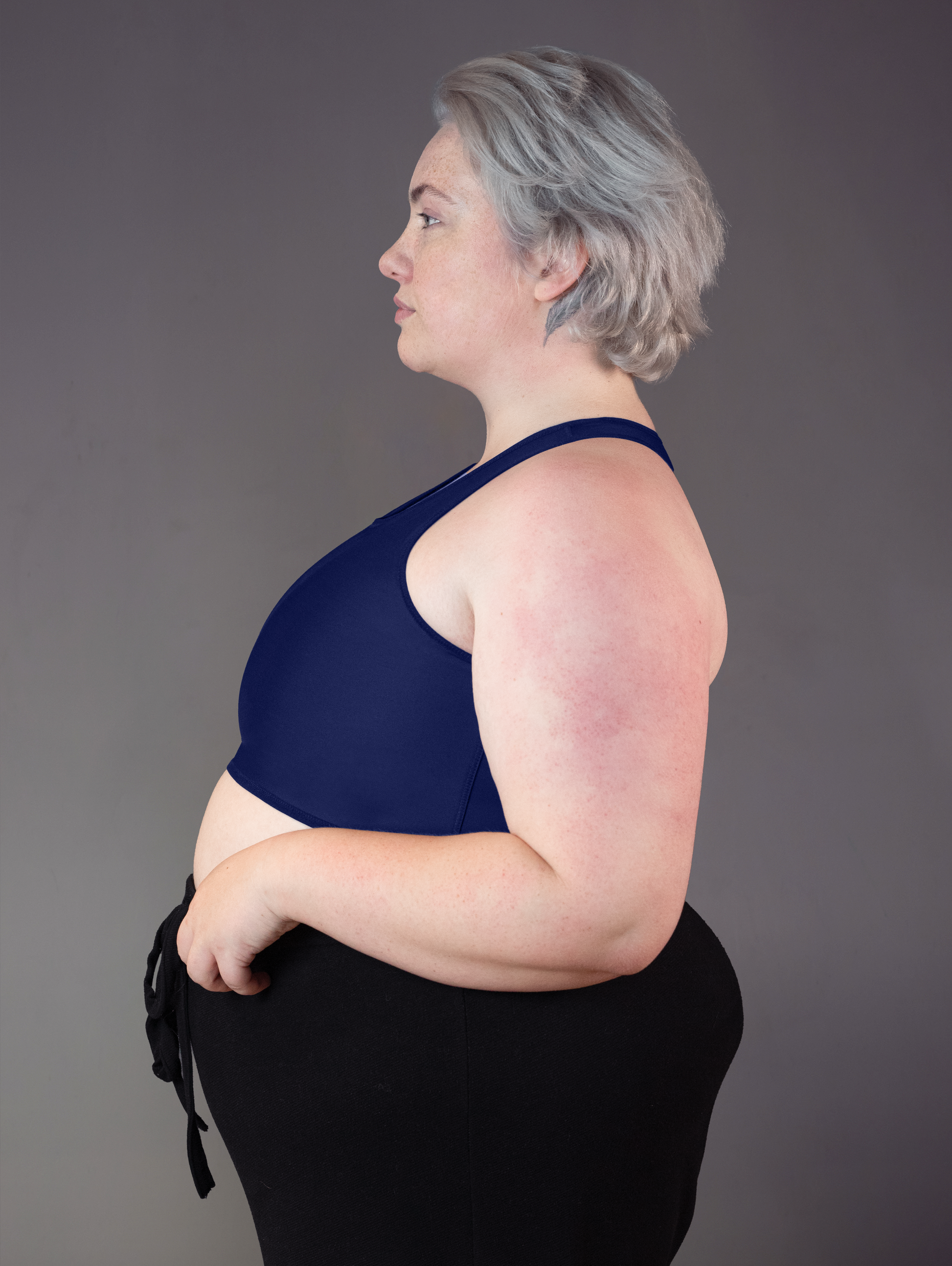 UNTAG trans FtM tank swim chest binder navy model side plus size 2