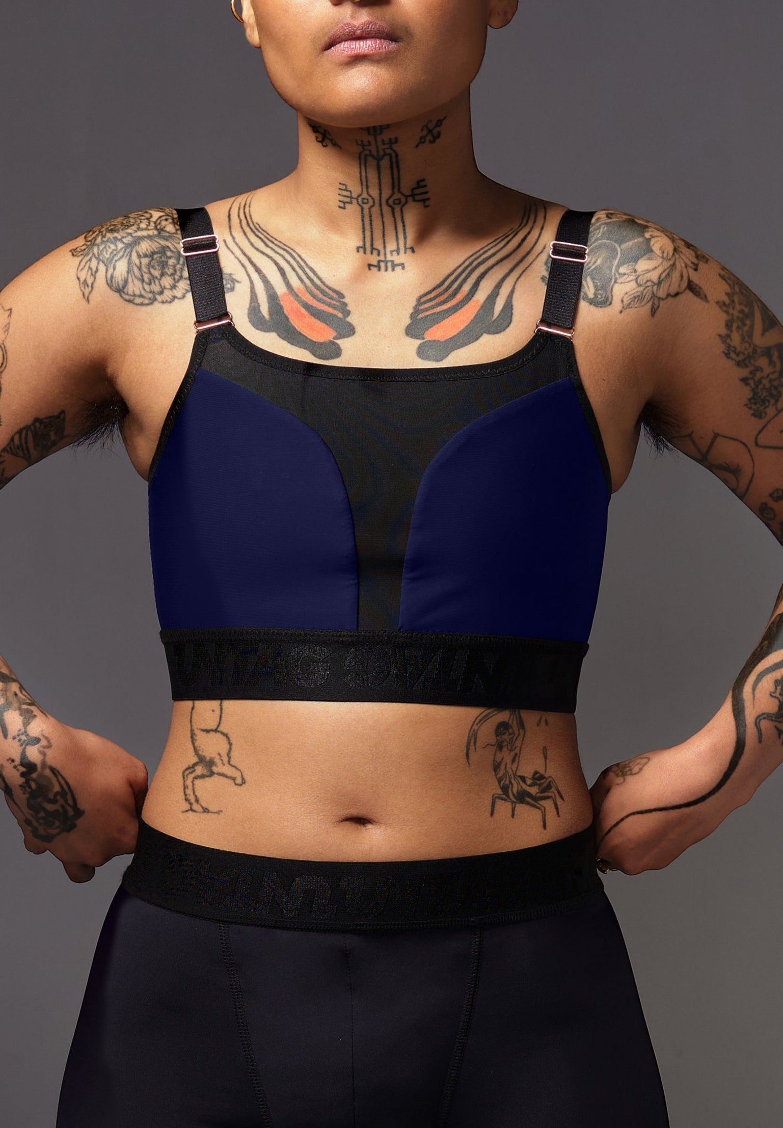 Athletic Chest Binder dark blue FtM trans - model front