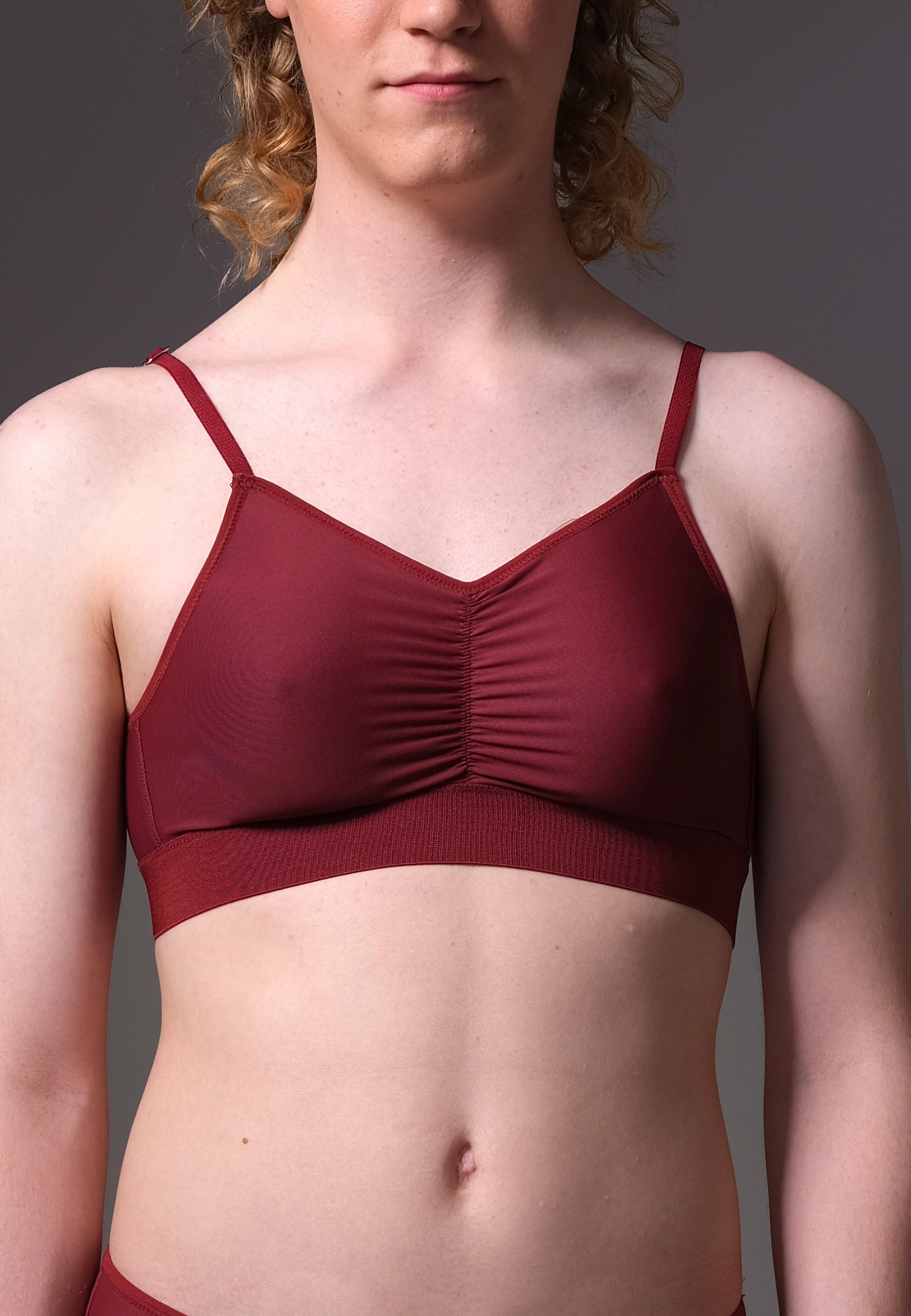 UNTAG MtF trans femme underwear bralette prosthetic top burgundy model front