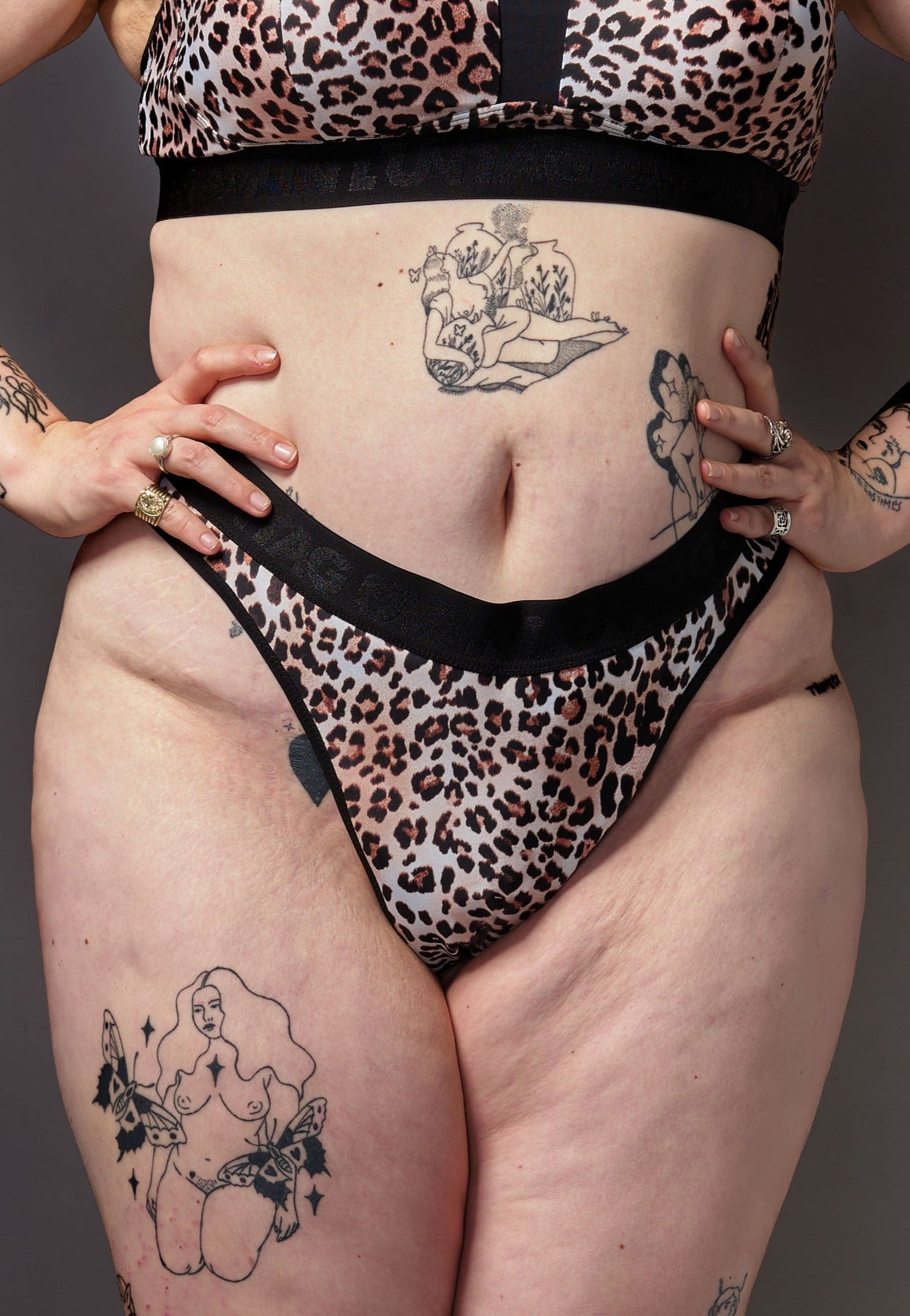 UNTAG MtF trans femme underwear high waisted tucking thong leopard model front 2