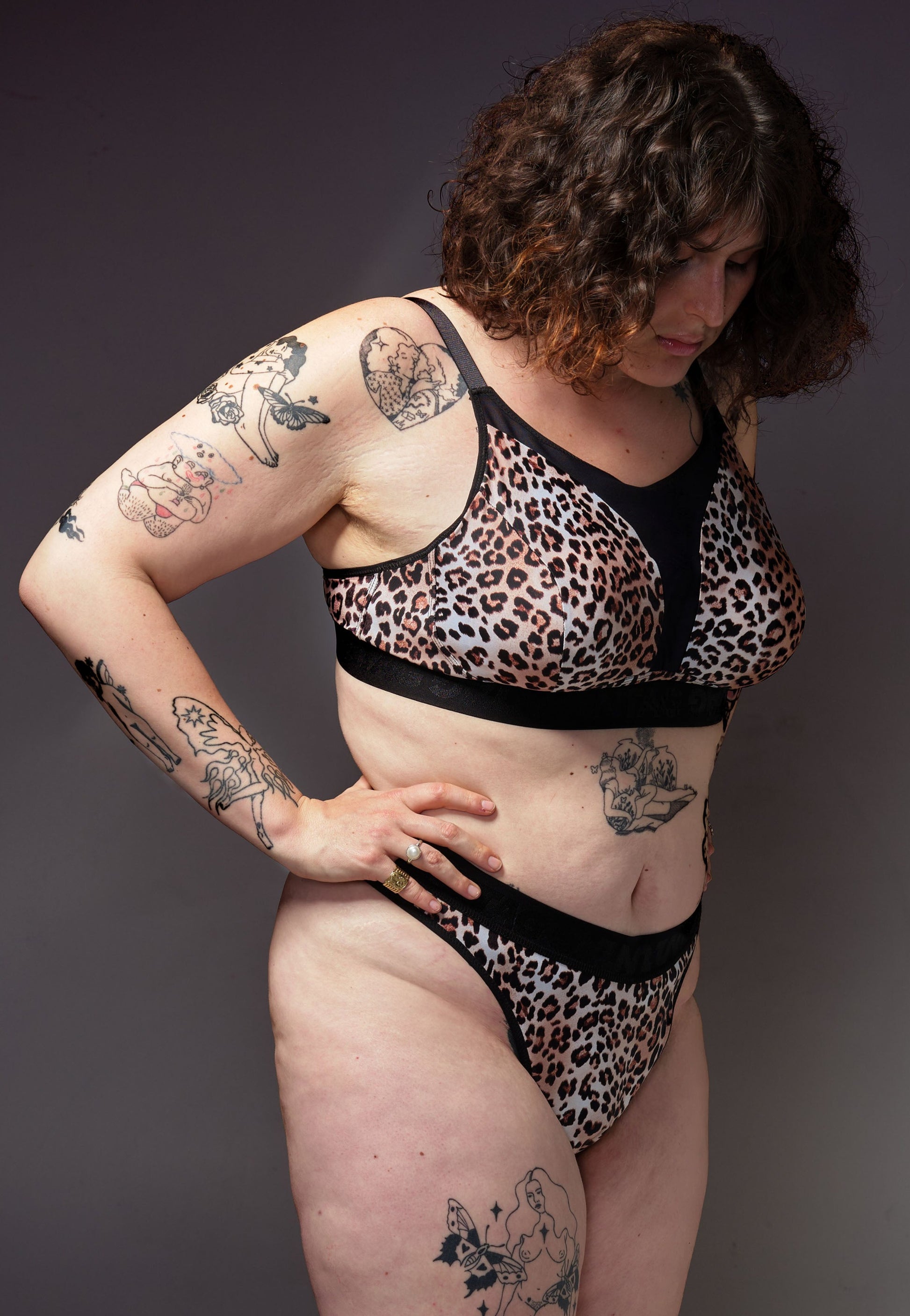 UNTAG MtF trans femme underwear high waisted tucking thong leopard model side zoom 3