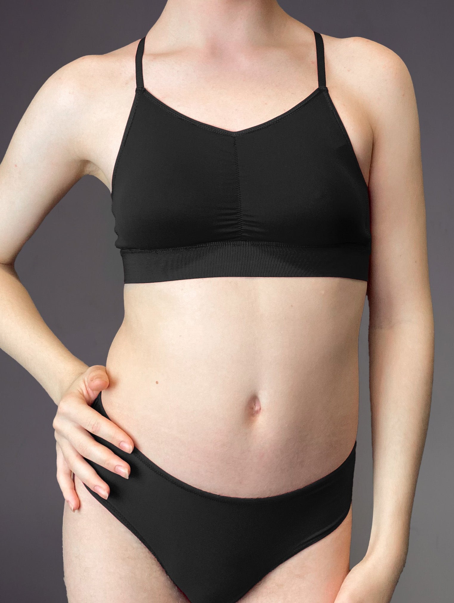 UNTAG MtF trans bra top with prosthetics black front model 2