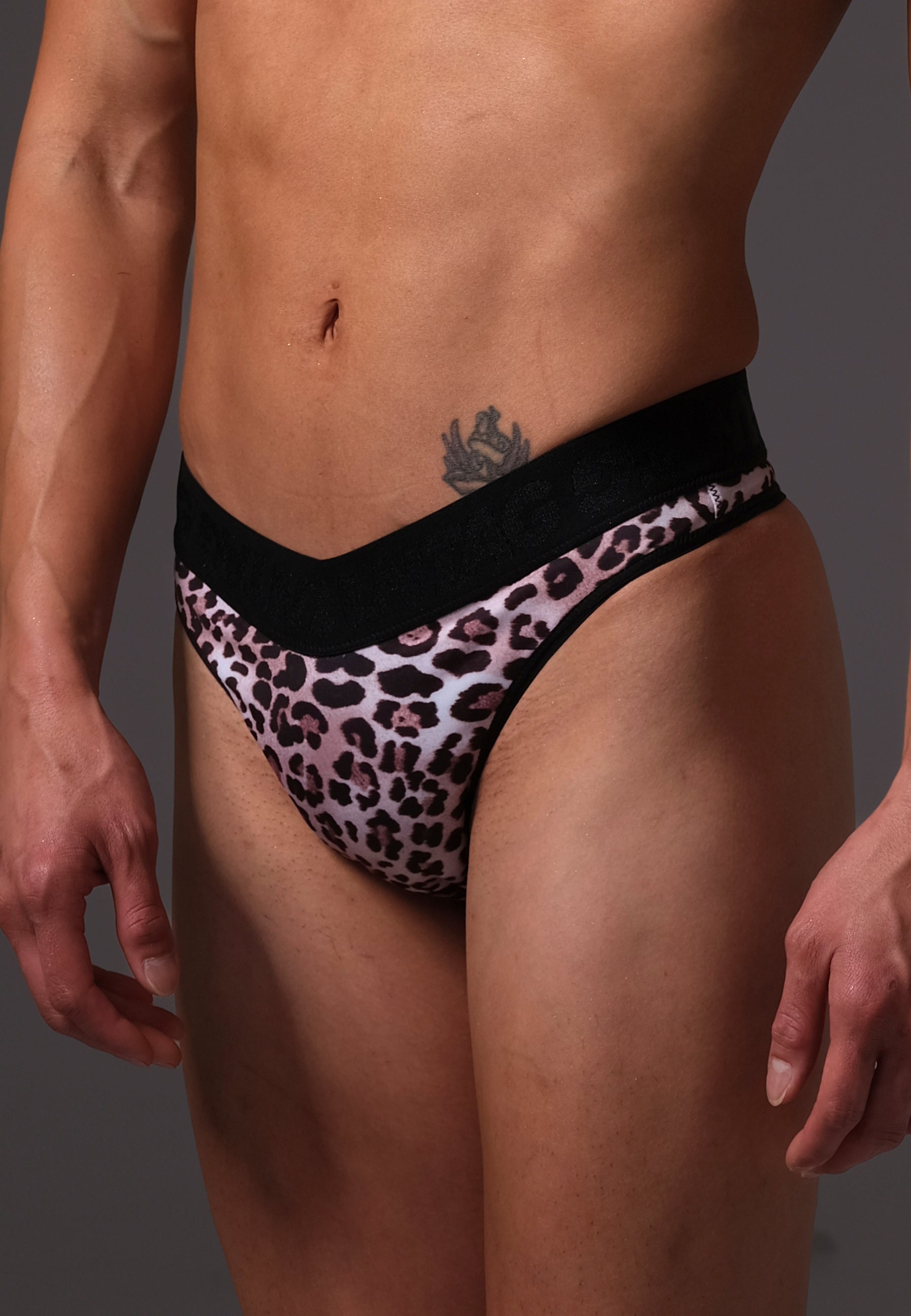 UNTAG MtF trans femme underwear high waisted tucking thong leopard model side zoom