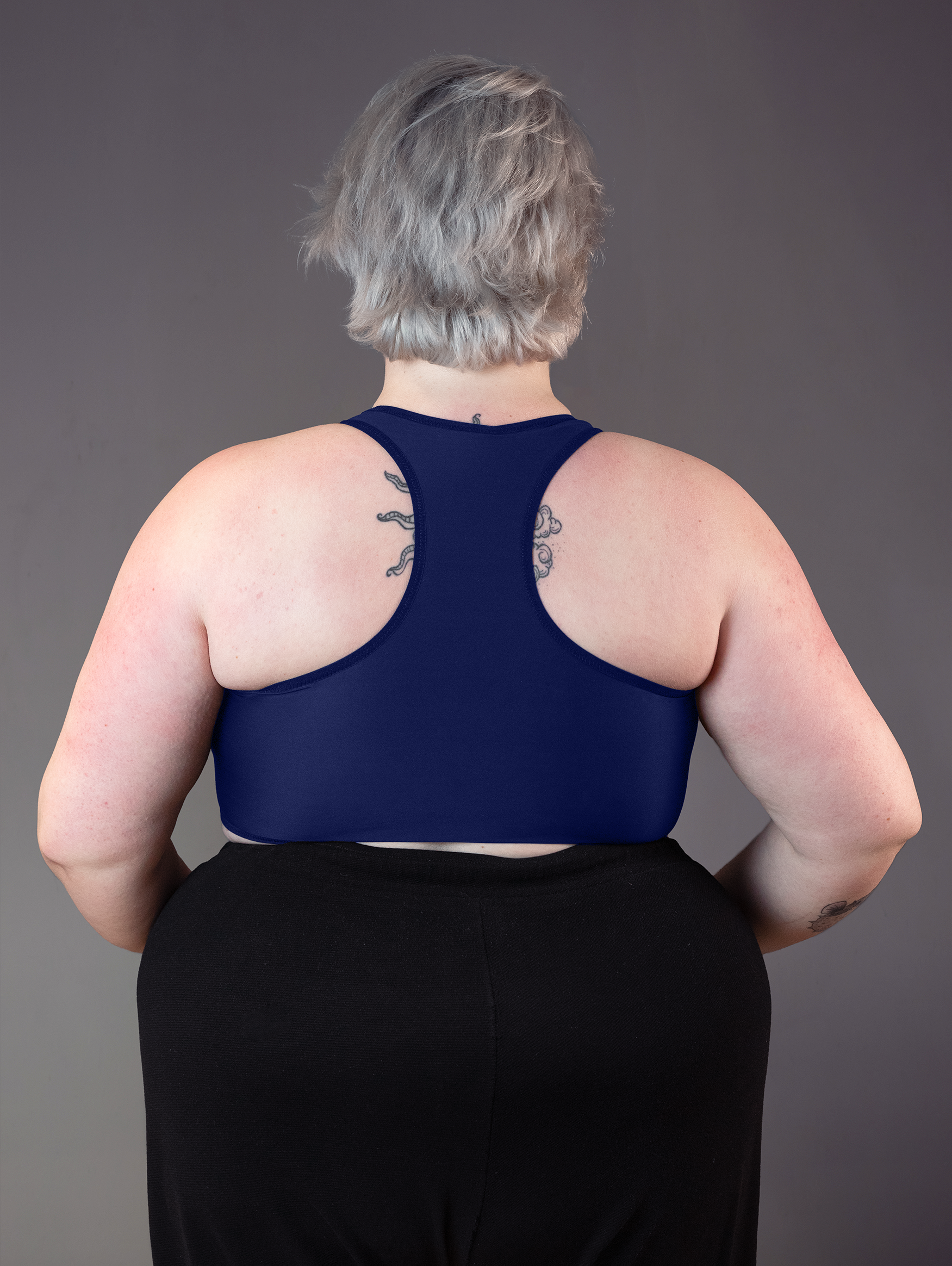 UNTAG trans FtM tank swim chest binder navy model back plus size