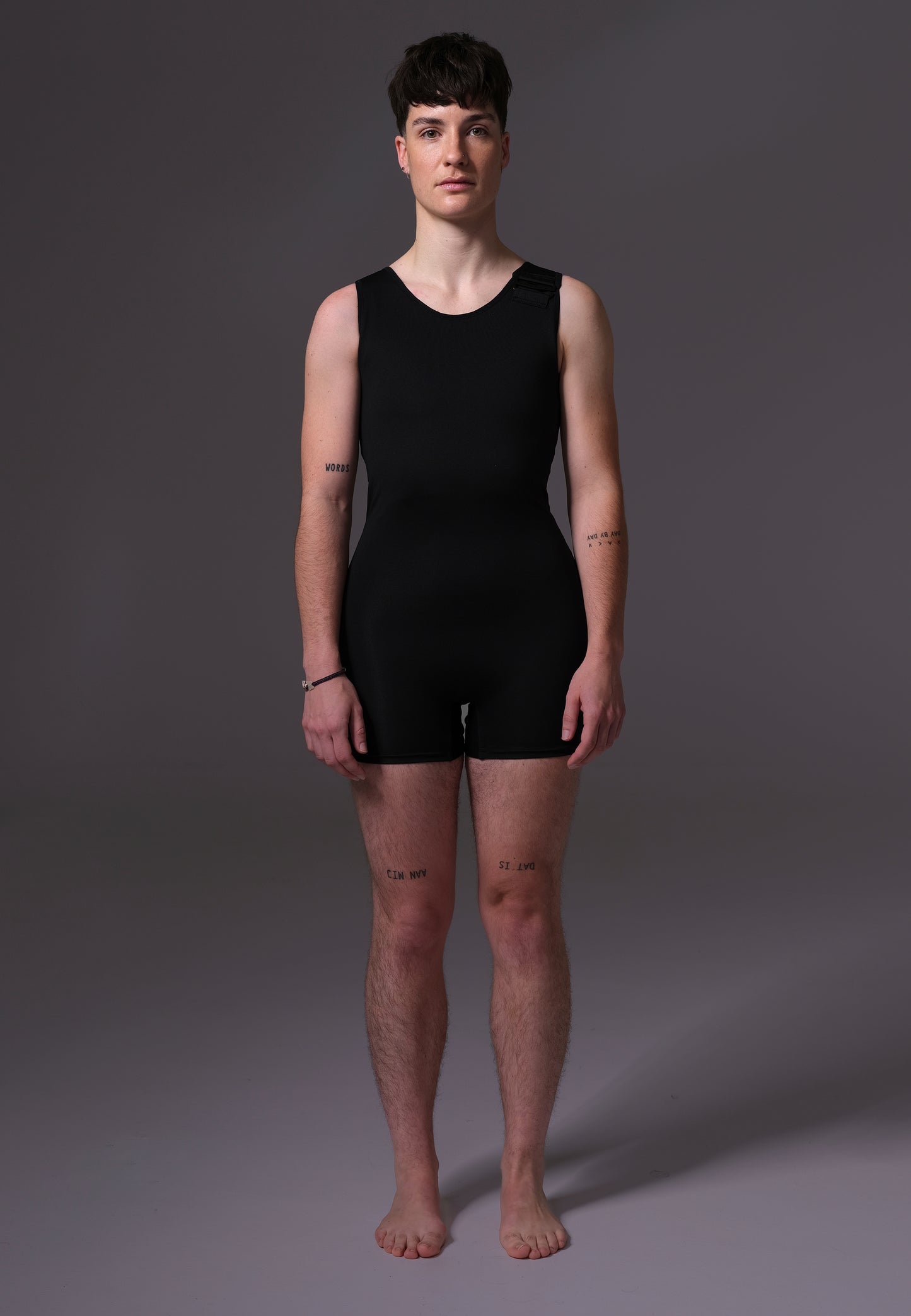Swim Chest Binder Swimsuit with hook closure black FtM masculine trans swimwear - UNTAG - model front full