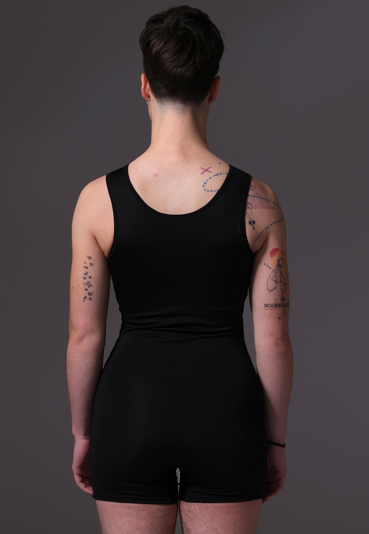 Swim Chest Binder Swimsuit with hook closure black FtM masculine trans swimwear - UNTAG - model back