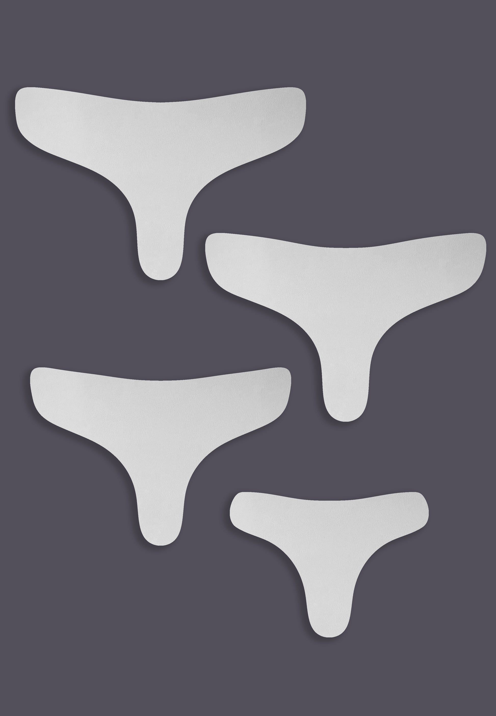 Four white tucking Humphiders on a gray background