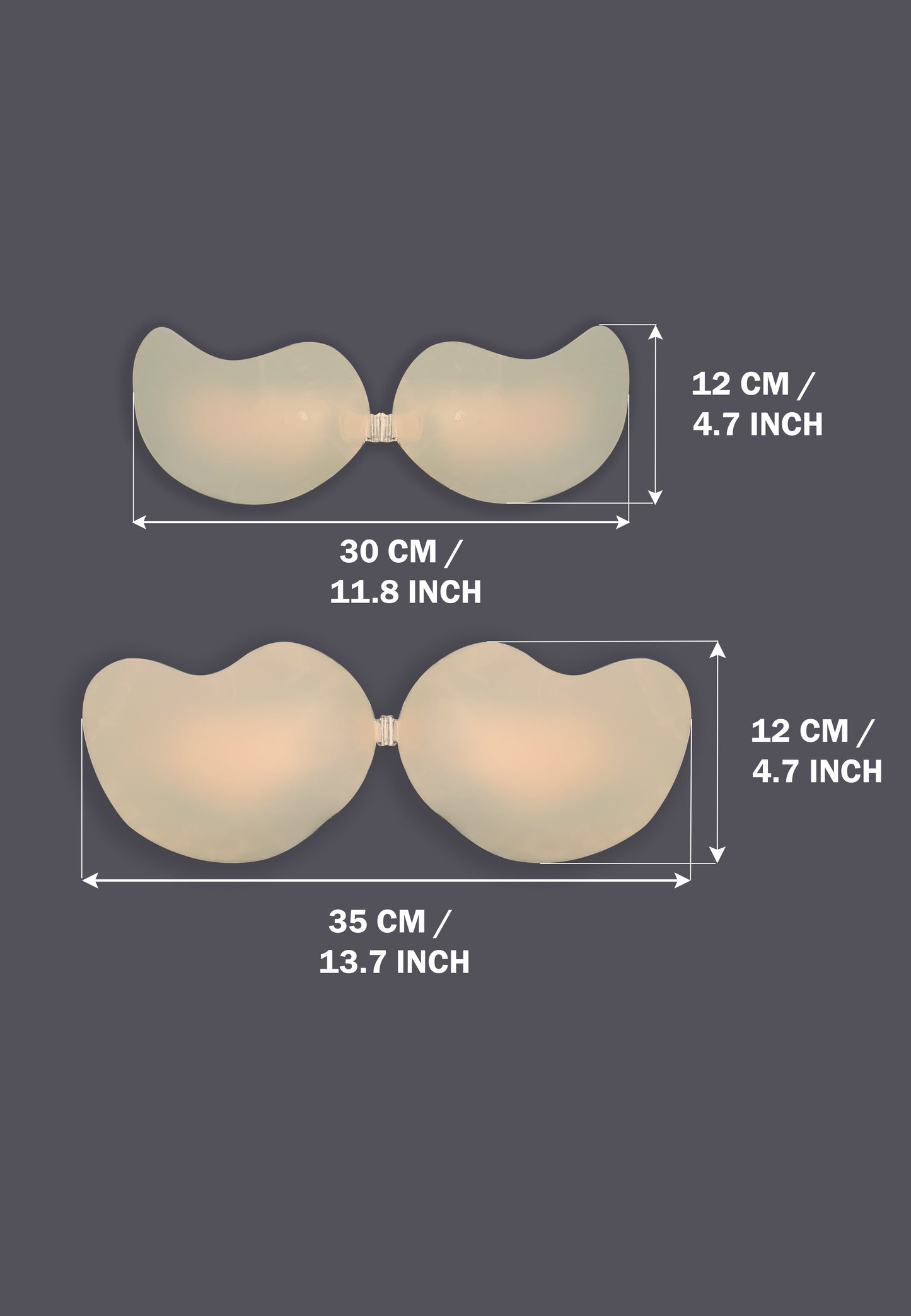 Silicone cleavage enhancer MtF breast growth push up sticky bra femme trans UNTAG MEASUREMENTS