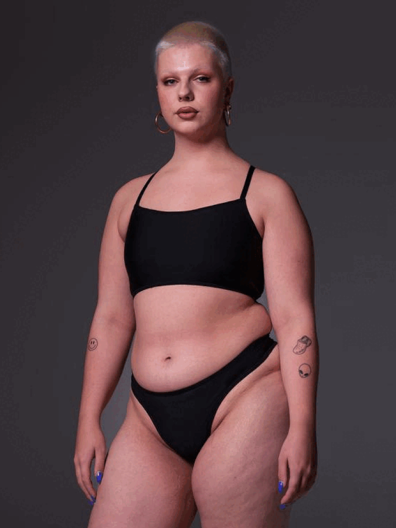 our tucking string modeled by sasha