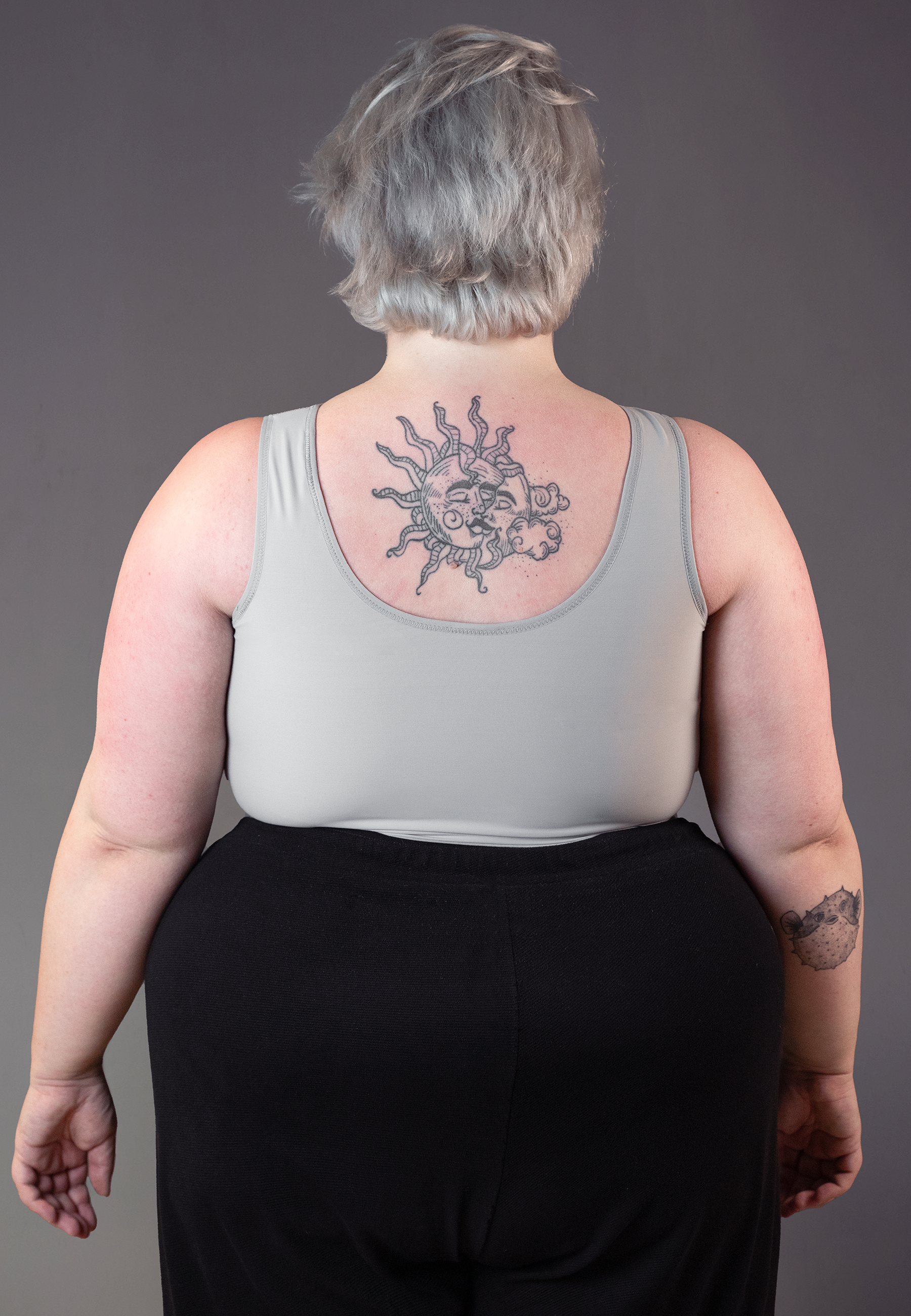 UNTAG short chest binder grey FTM trans masc non binary back