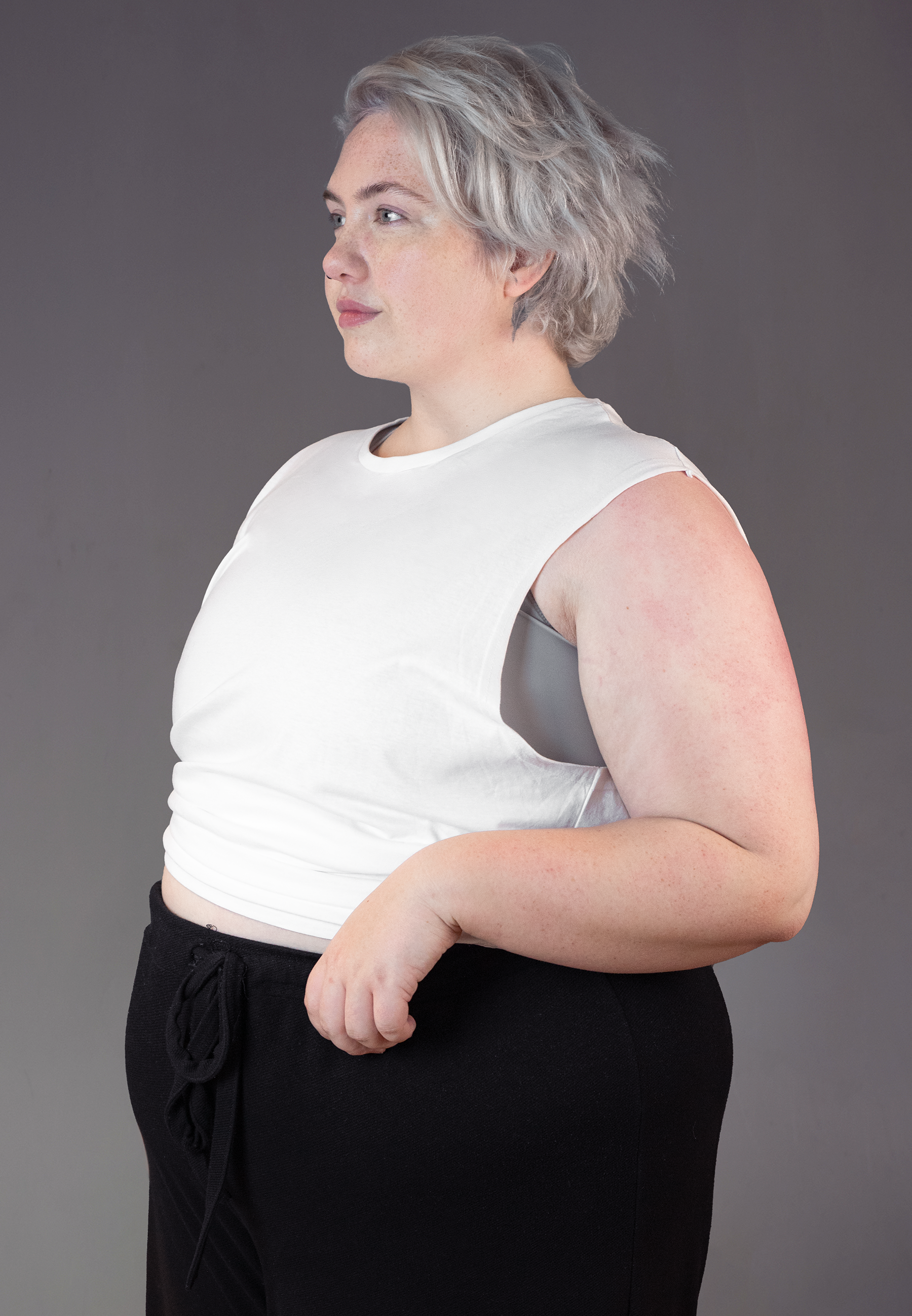 UNTAG short chest binder grey FTM trans masc non binary lighter clothes invisible 1