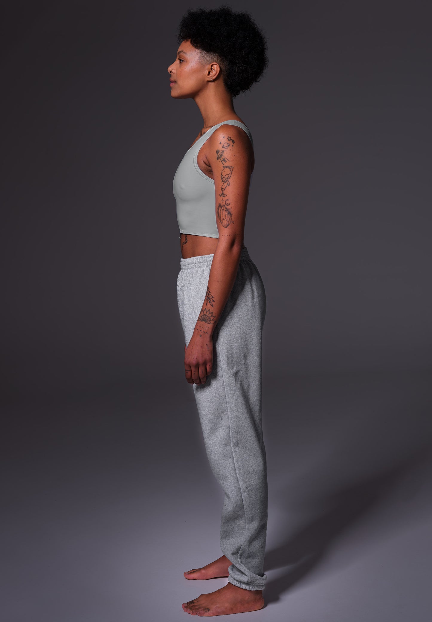 UNTAG FtM Trans Masc Non Binary chest binder cosplay short binder  grey model side