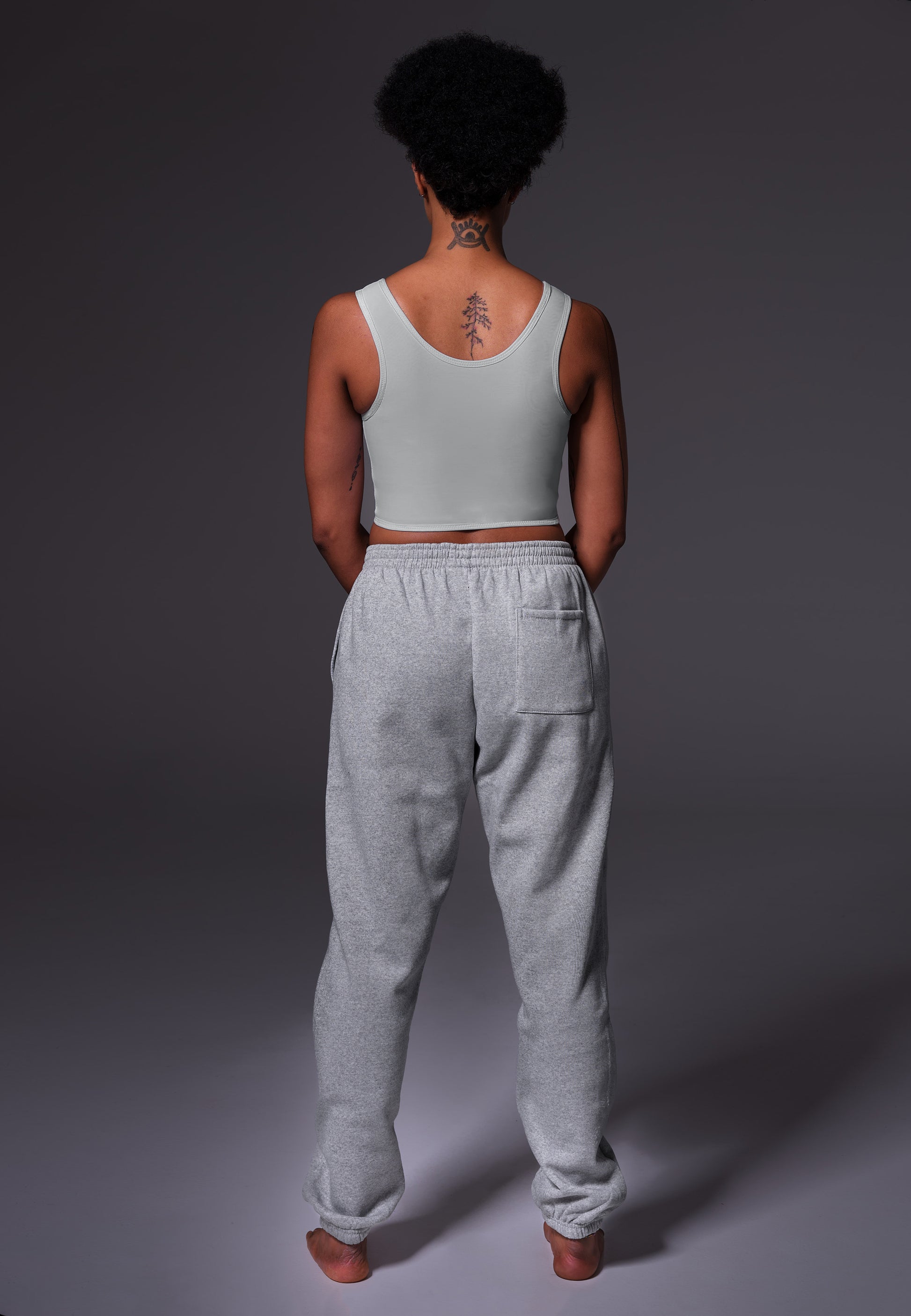 UNTAG FtM Trans Masc Non Binary chest binder cosplay short binder  grey model back