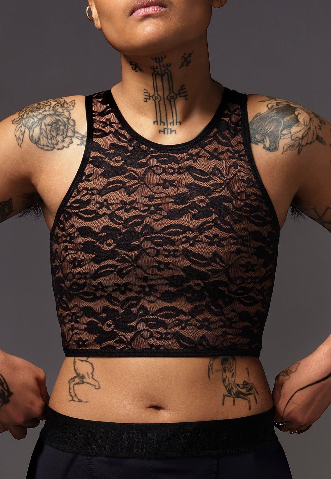 UNTAG Lace chest Binder chocolate FtM trans underwear fashion black non binary