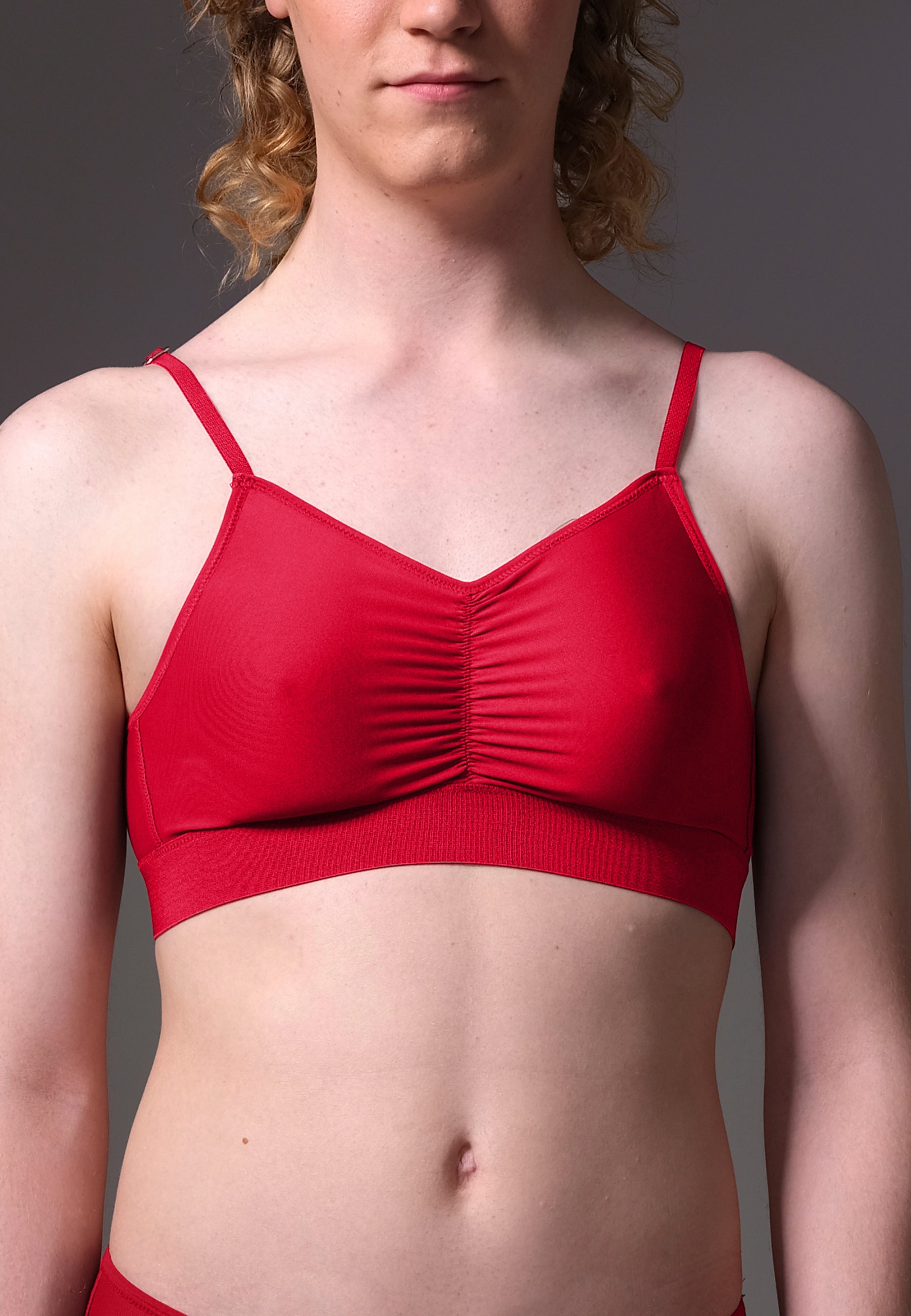 UNTAG MtF trans femme bra top prosthetic underwear bralette red - model side front