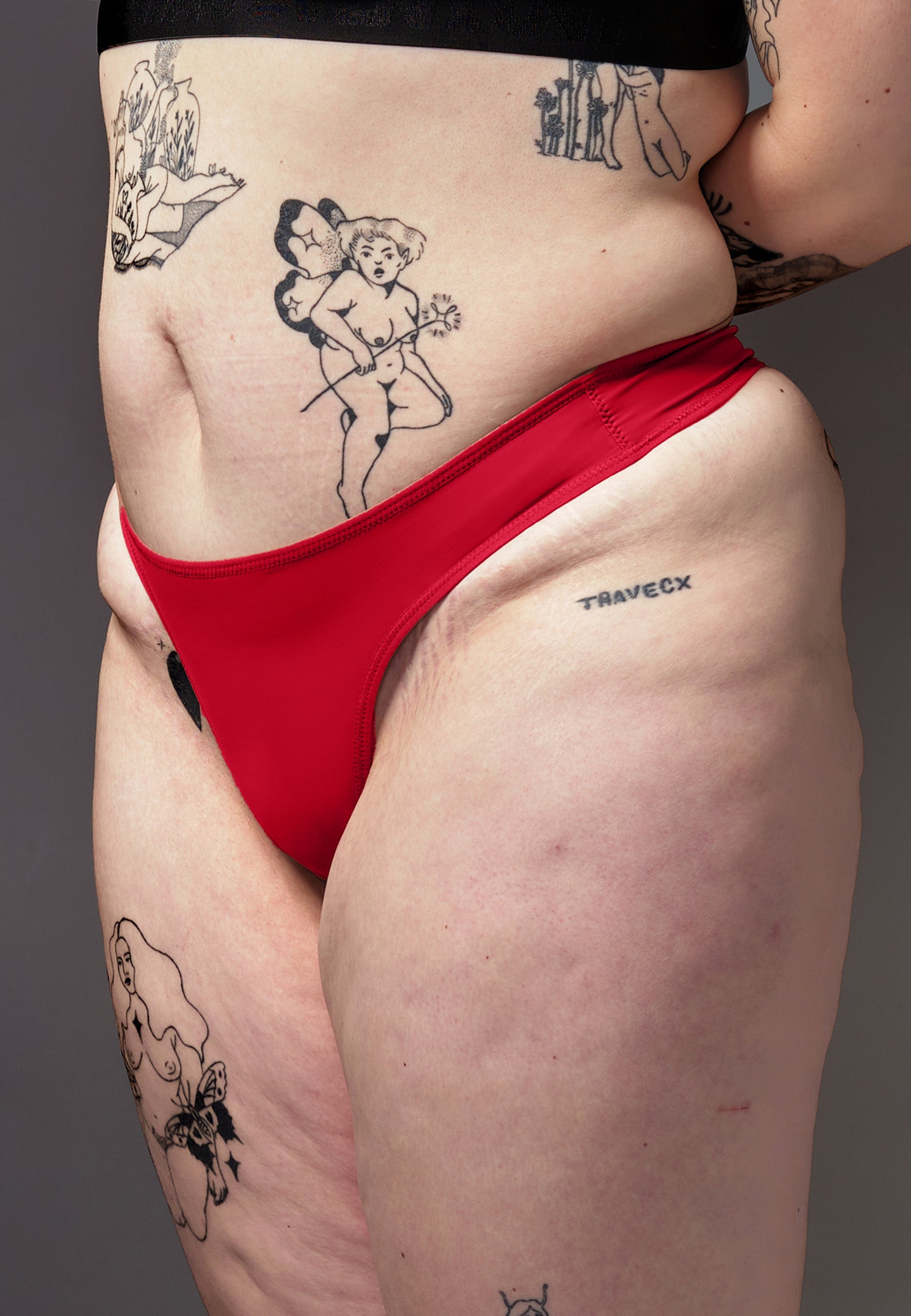 UNTAG MtF trans femme tucking underwear panties thong tanga red - model side zoom