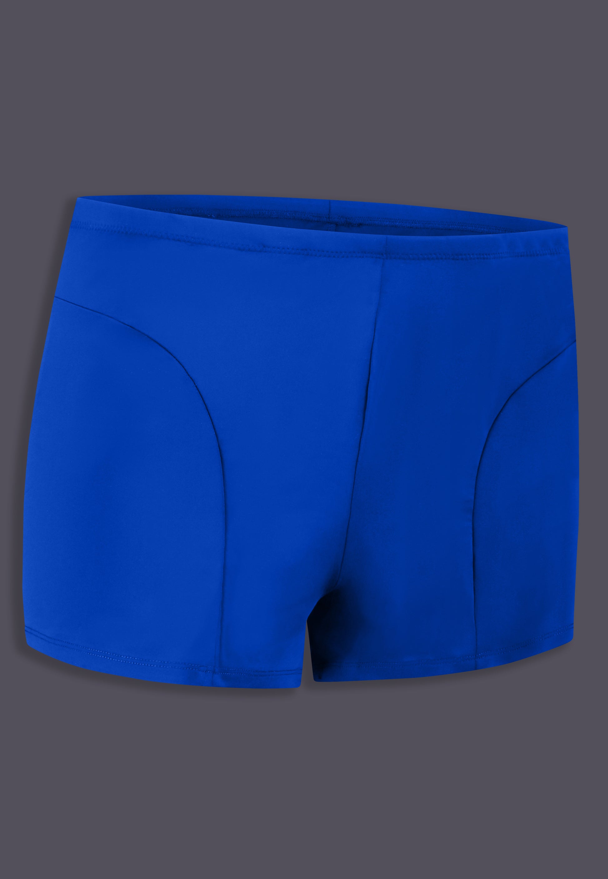 UNTAG FtM trans masc non binary swim cobalt blue swim shorts packing product side