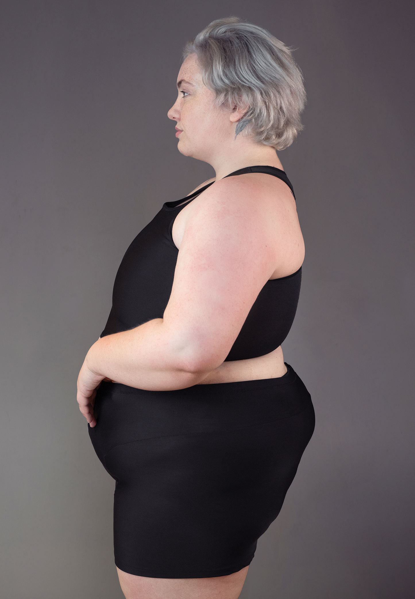 UNTAG Tank Swim chest binder black FTM trans masc non binary swimtop side