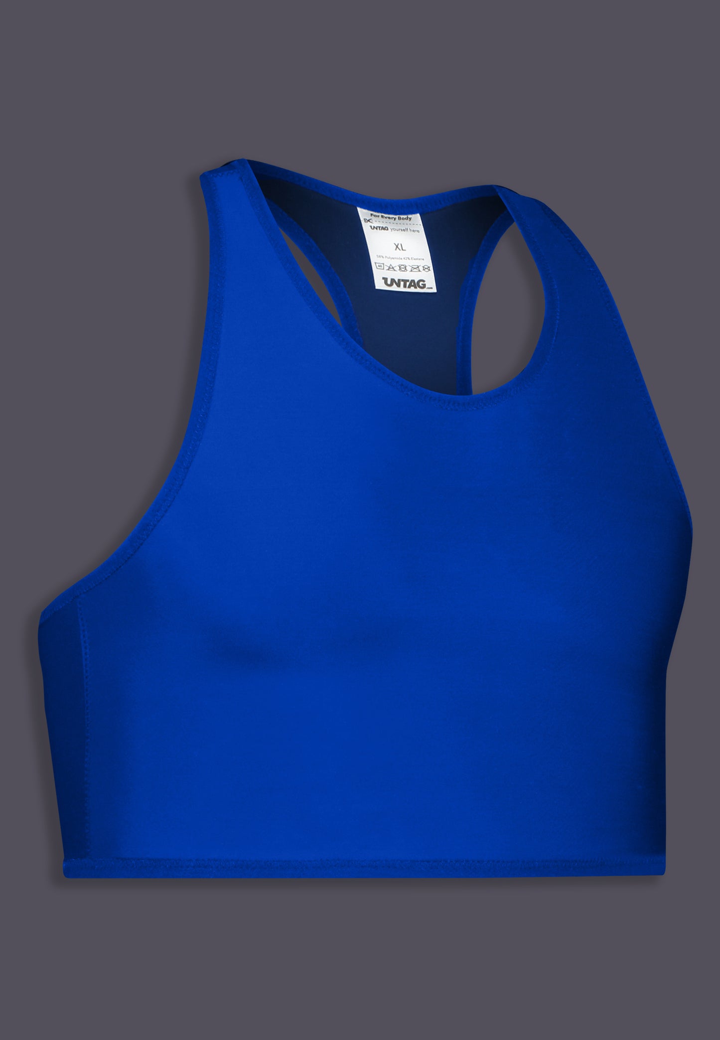 UNTAG FtM trans masc non binary swim cobalt blue chest binder tank top product side