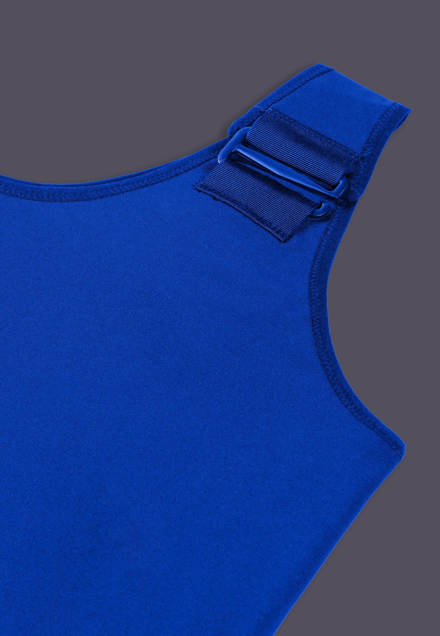 UNTAG FtM trans masc non binary swimsuit hook blue chest binder product detail close up