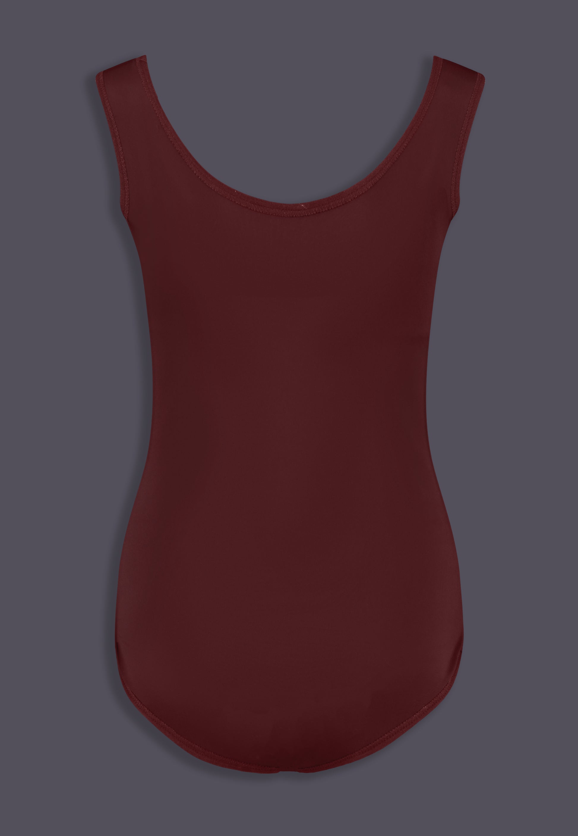 MtF trans swimsuit burgundy color tucking back product shot