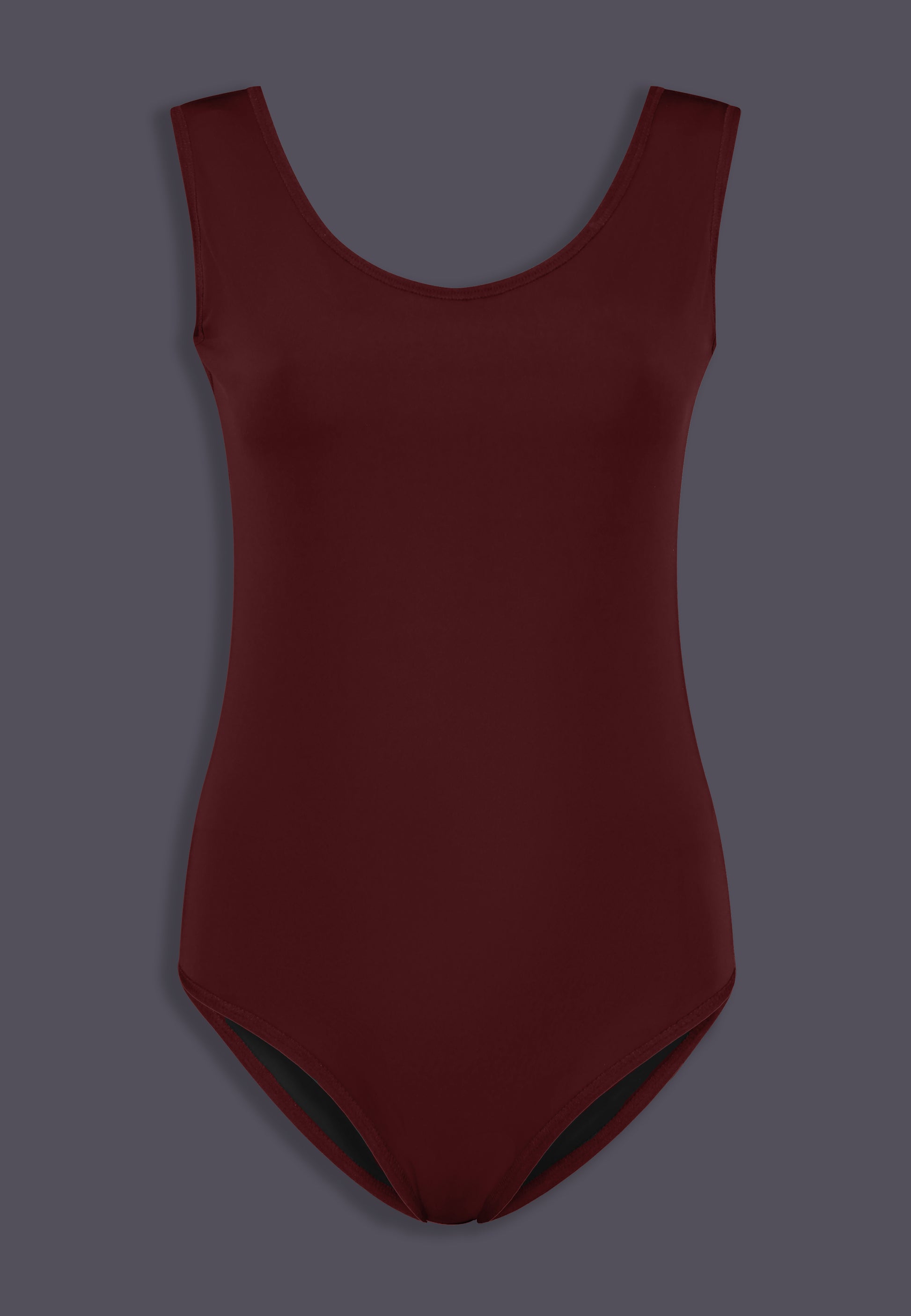 MtF trans swimsuit burgundy color tucking front product shot