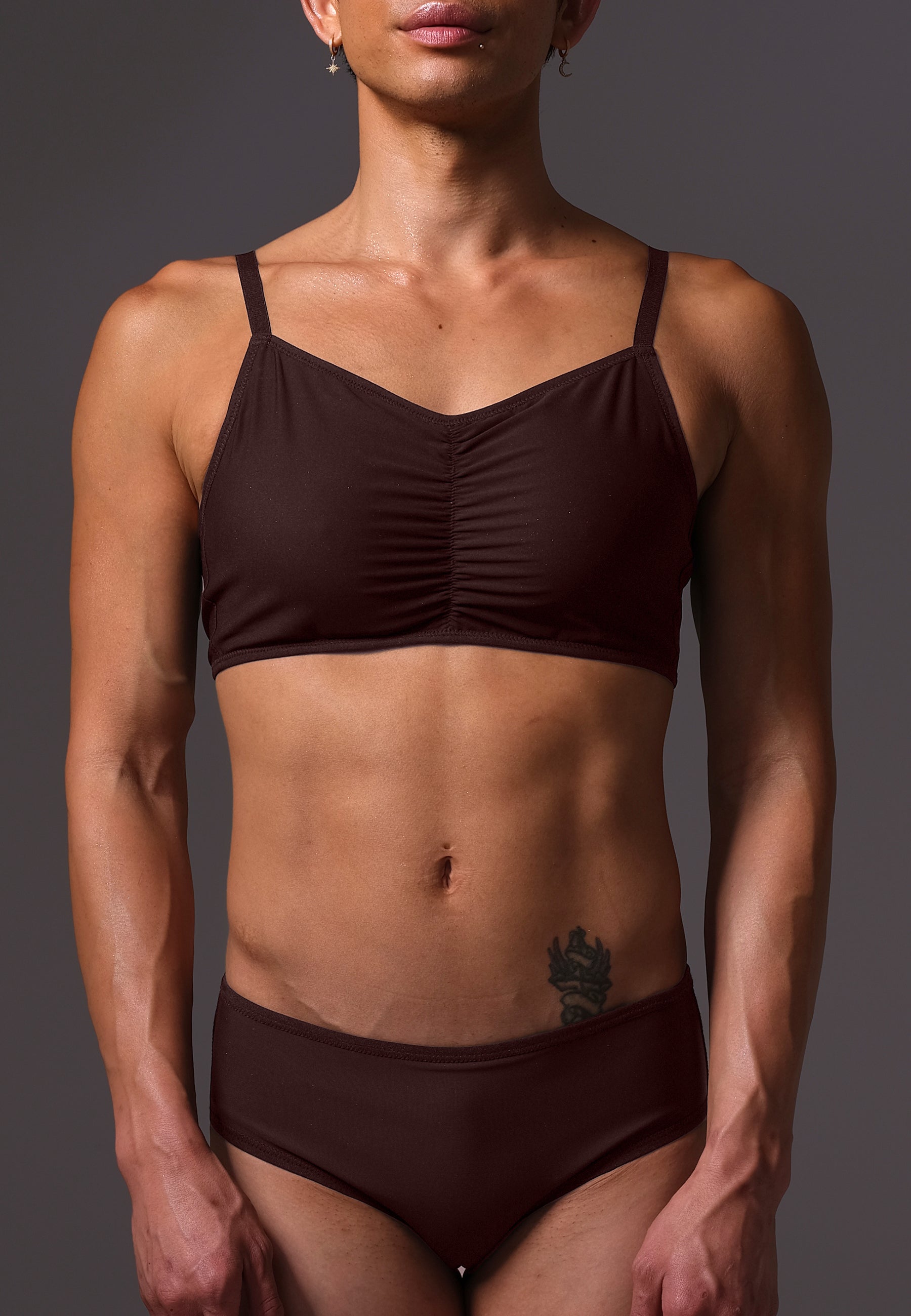 UNTAG MtF Tucking Bikini Brief espresso brown bikini bottoms gaff trans femme front model zoom