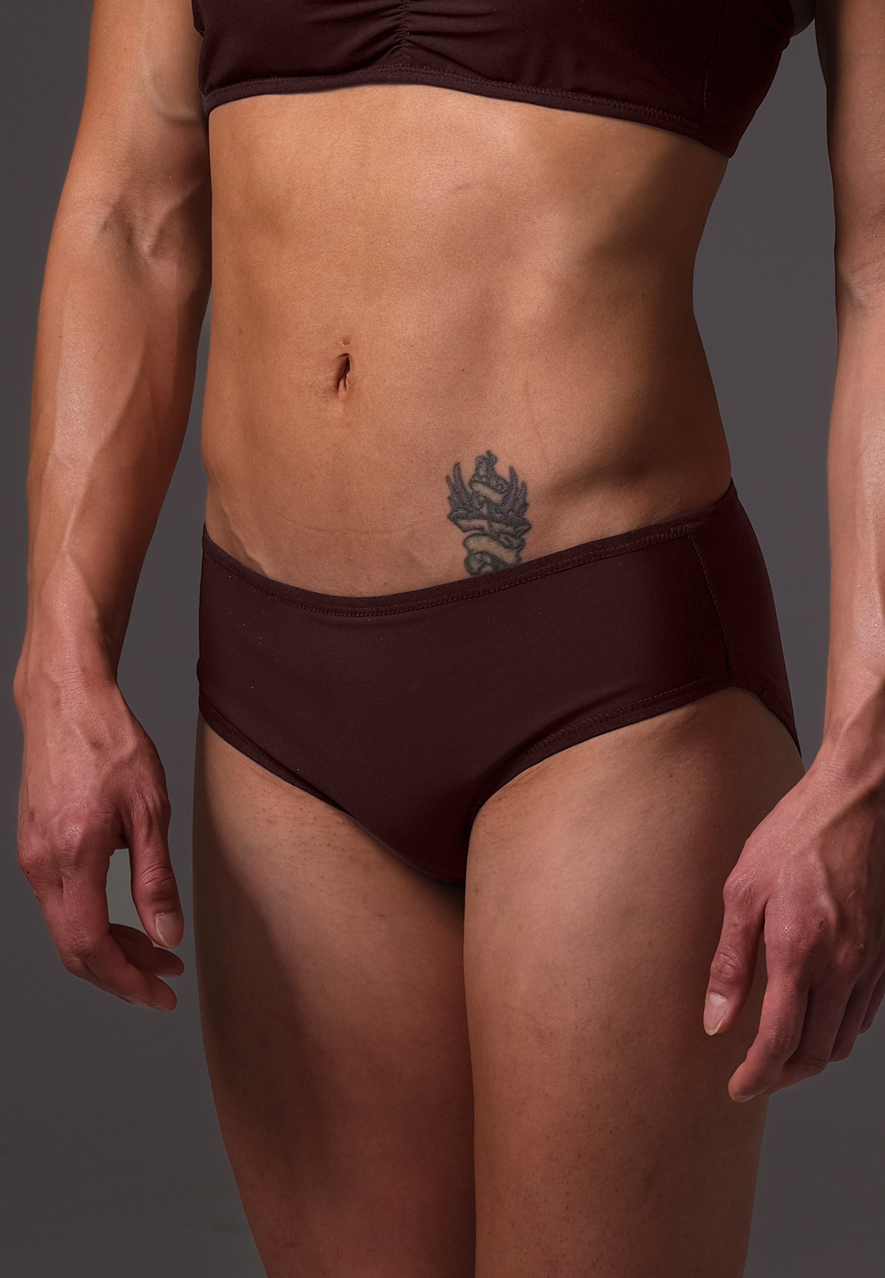 UNTAG MtF Tucking Bikini Brief espresso brown bikini bottoms gaff trans femme side model zoom