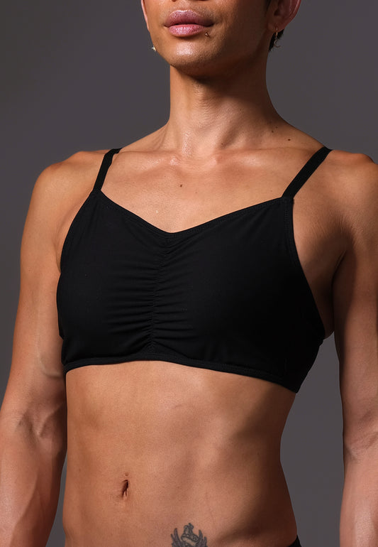 MtF trans femme UNTAG black bikini top front close up model