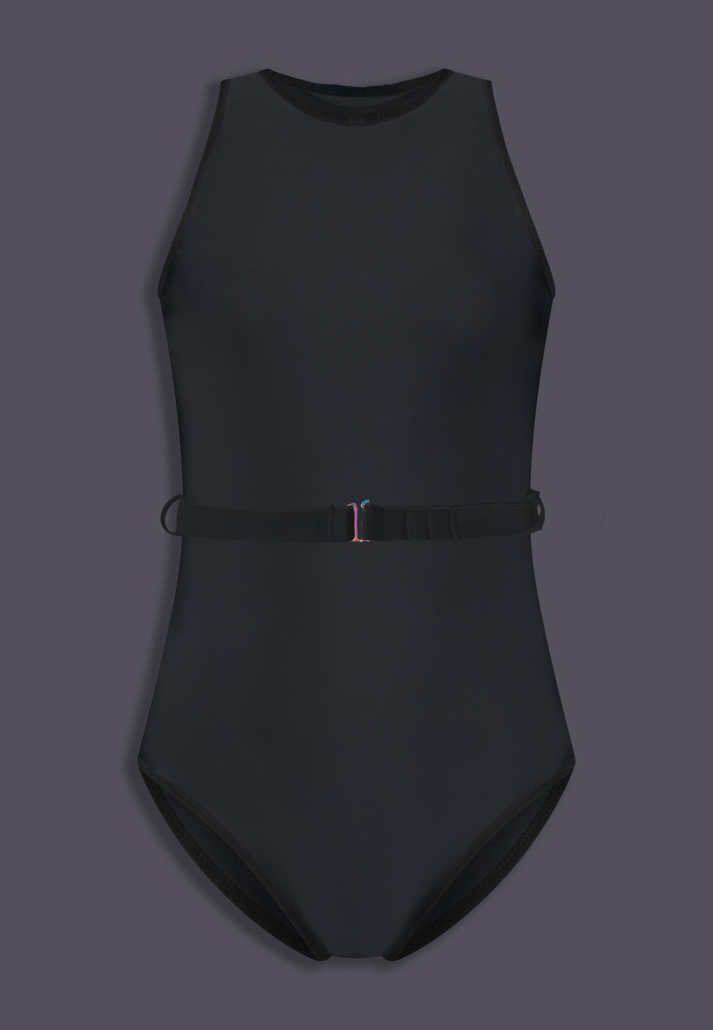 UNTAG MtF tucking bathing suit one piece black with belt prostheses - product front