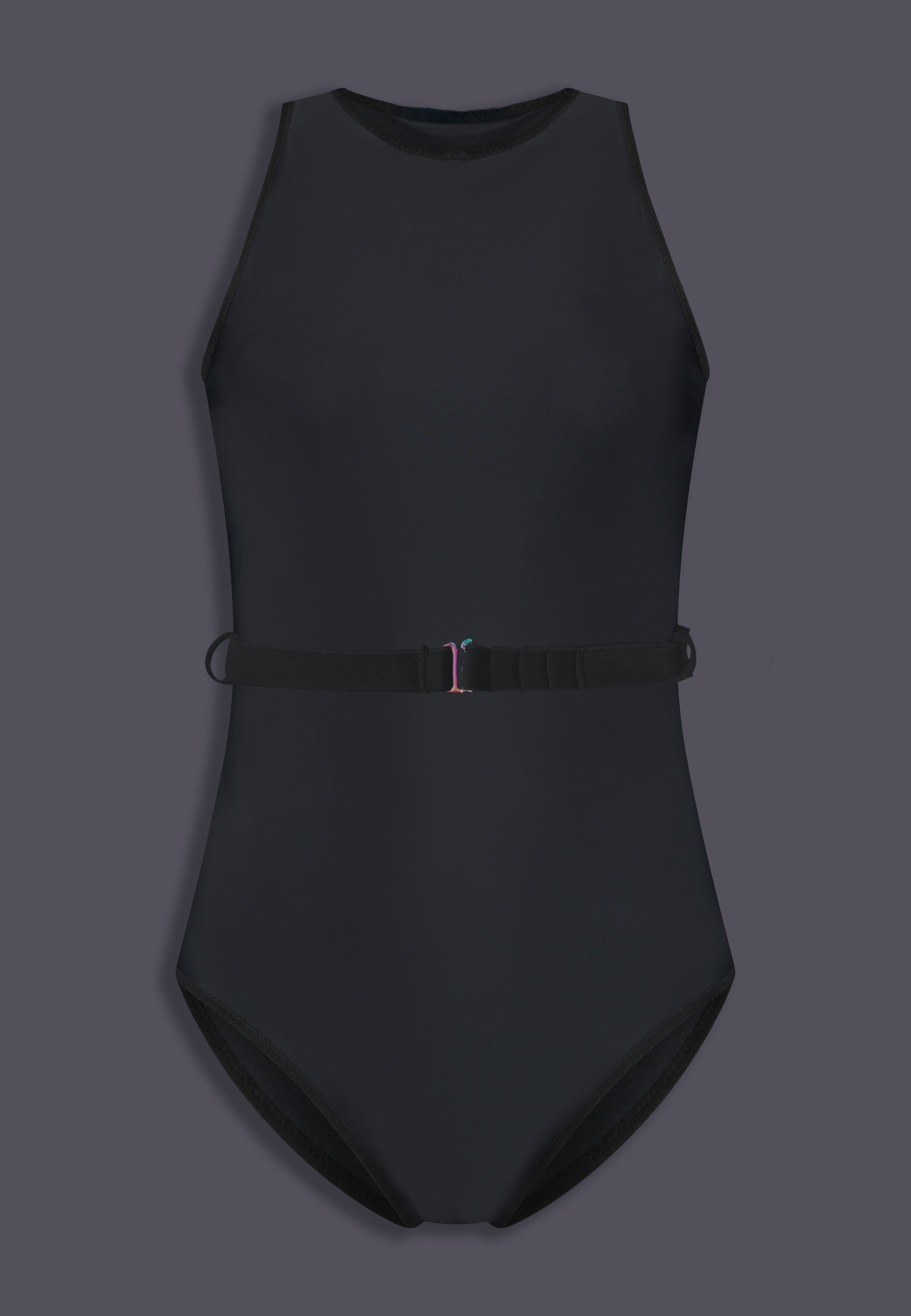 UNTAG MtF tucking bathing suit one piece black with belt prostheses - product front