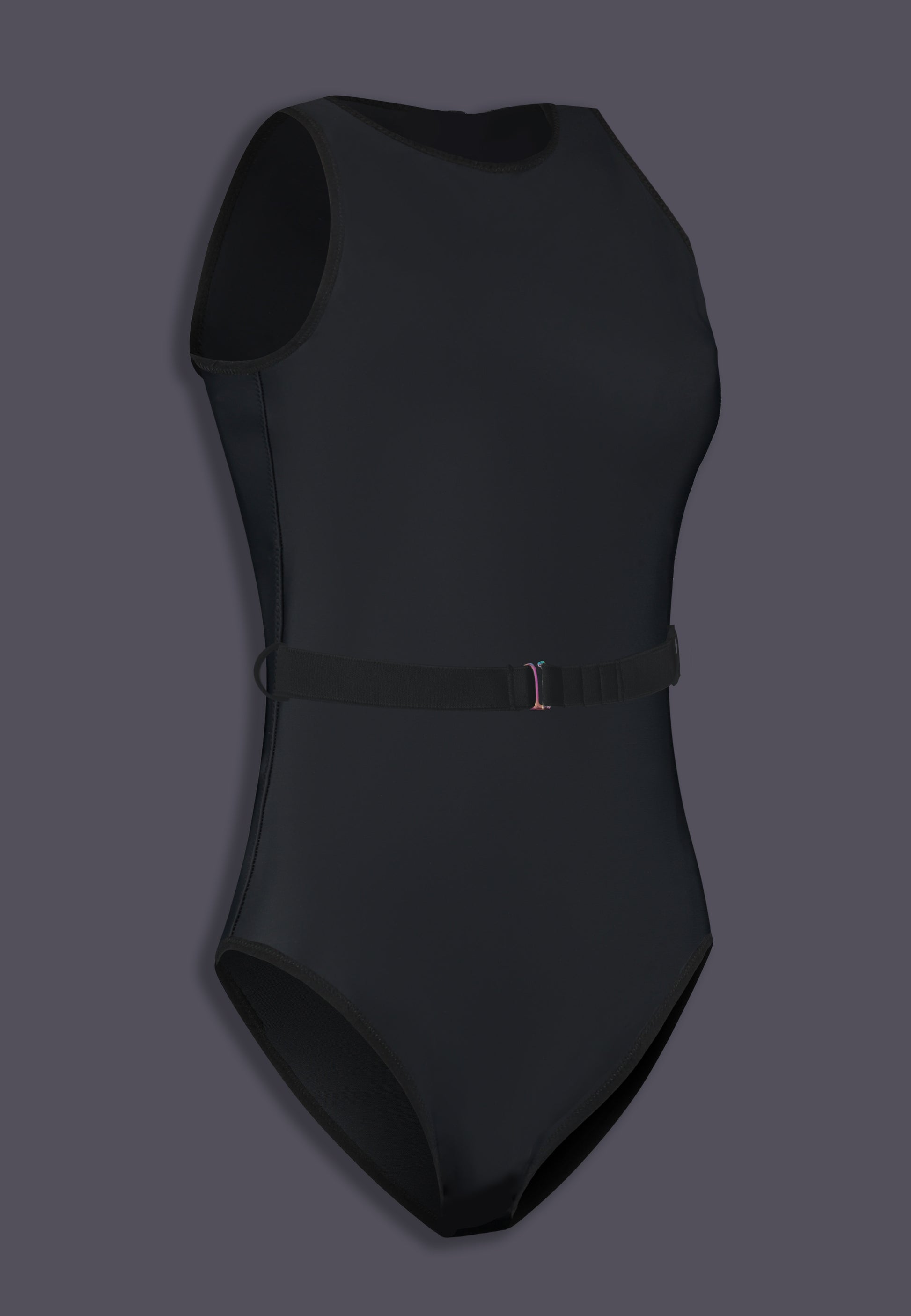 UNTAG MtF tucking bathing suit one piece black with belt prostheses - product side