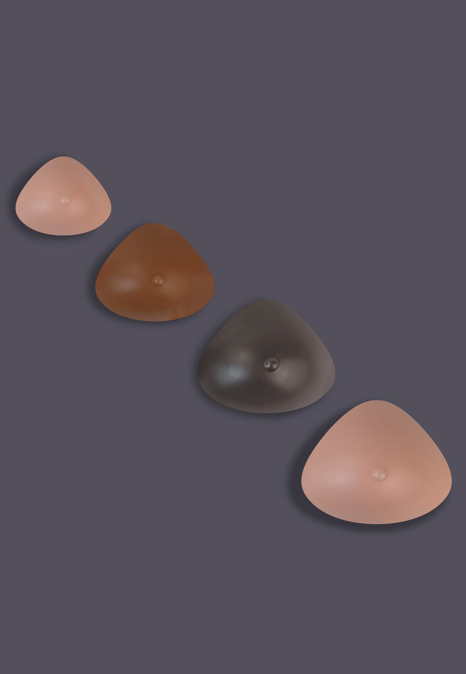 The Triangle shaped Breast Prostheses in 4 colour - vanilla, caramel, chocolate - and 4 sizes