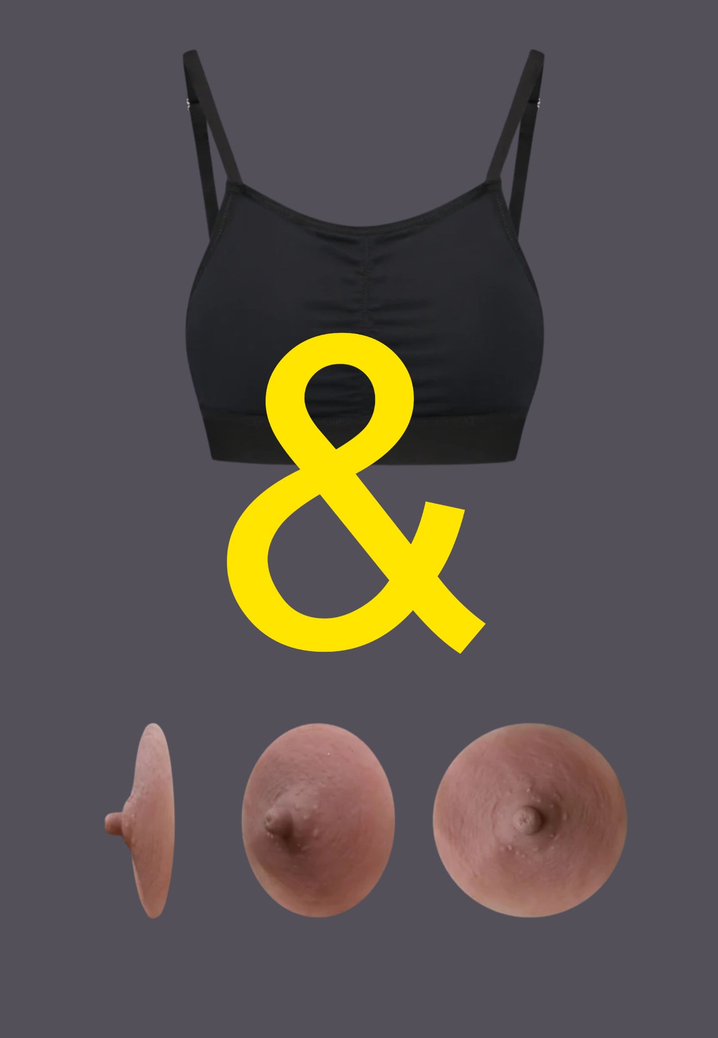 Bra Top black + Realistic Silicone Nipples - BUNDLE