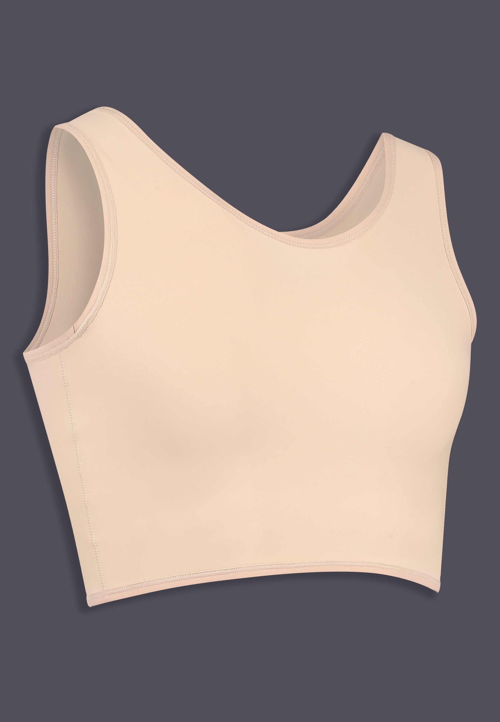 Short, beige, chest binder with a zipper