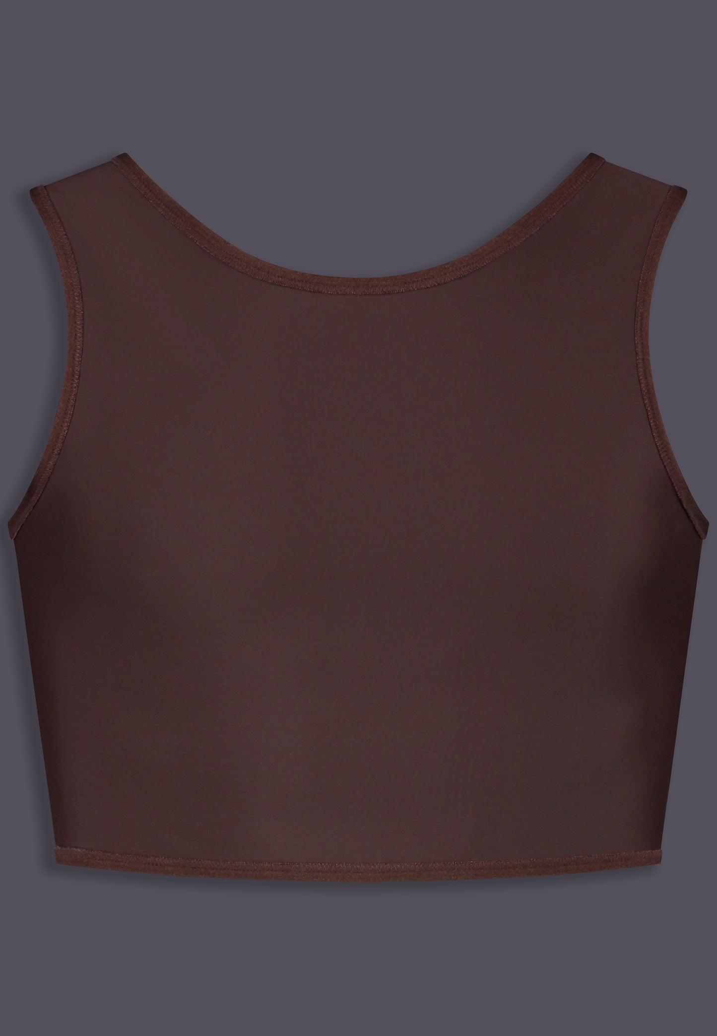 Front view of the brown short chest binder by UNTAG 