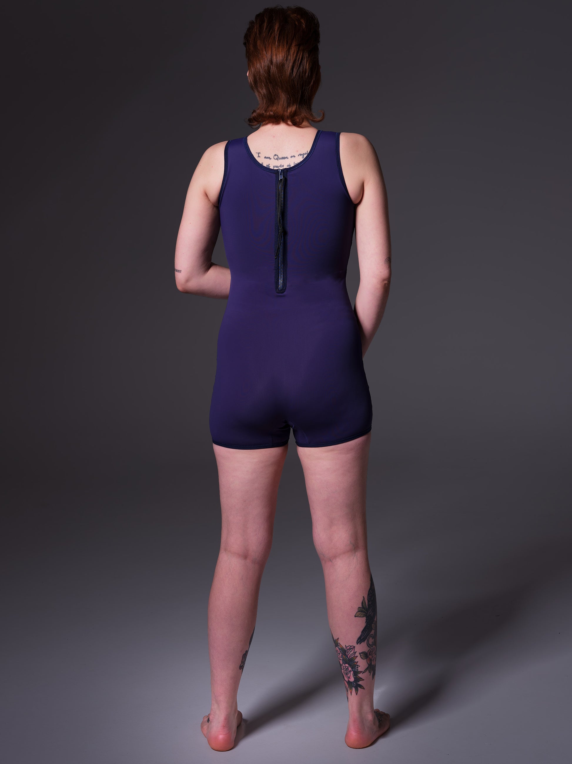 Swimsuit Binder dark blue, back view on model Lene