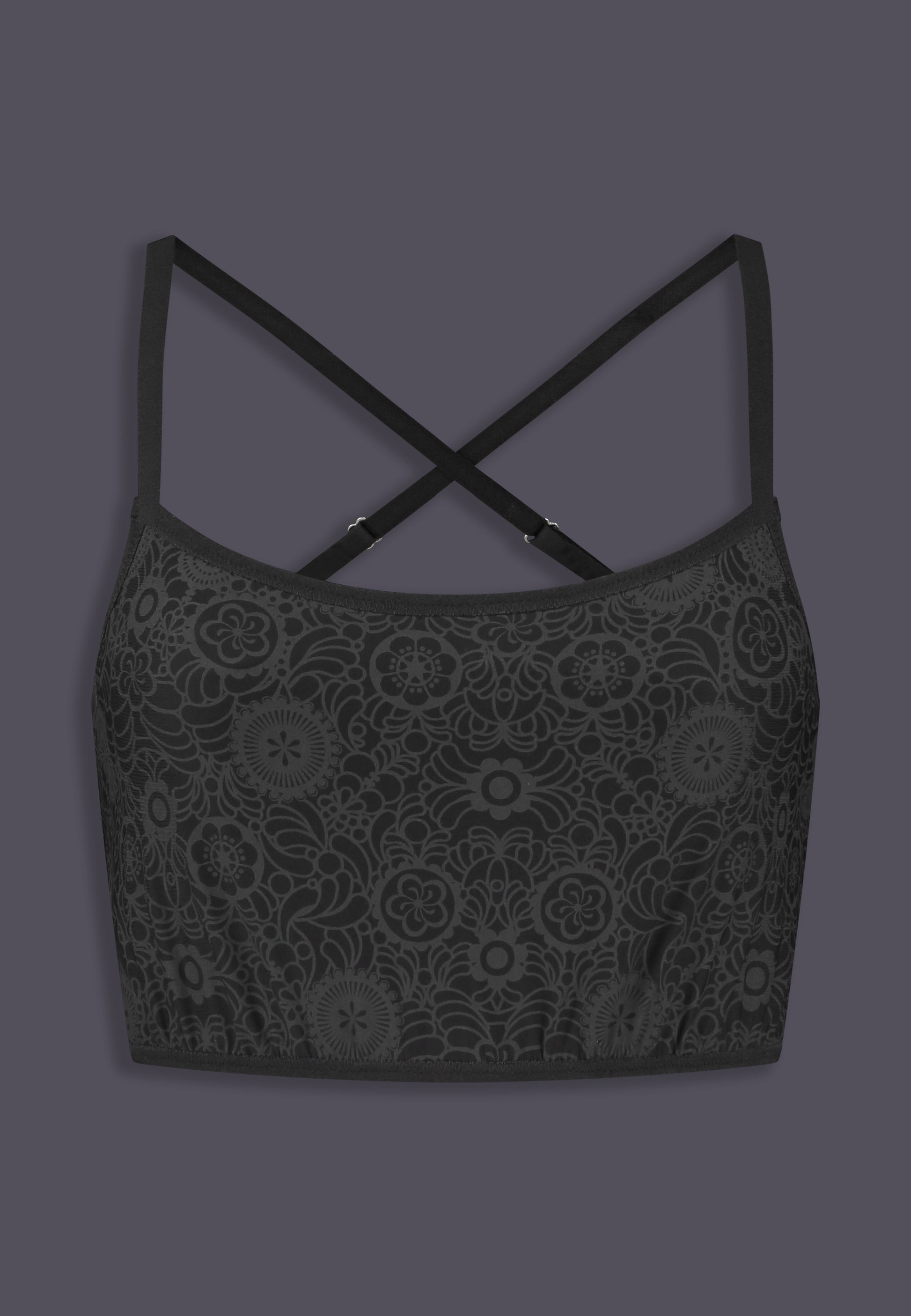 Bikinitop Advanced black grey floral print, front view